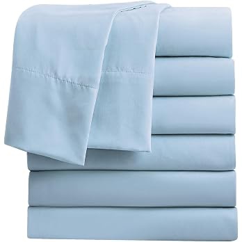 freshculture twin flat sheets only, pack of 6, soft microfiber bedding sheets for home, salons, hotels, bulk flat sheets only twin size (light blue)
