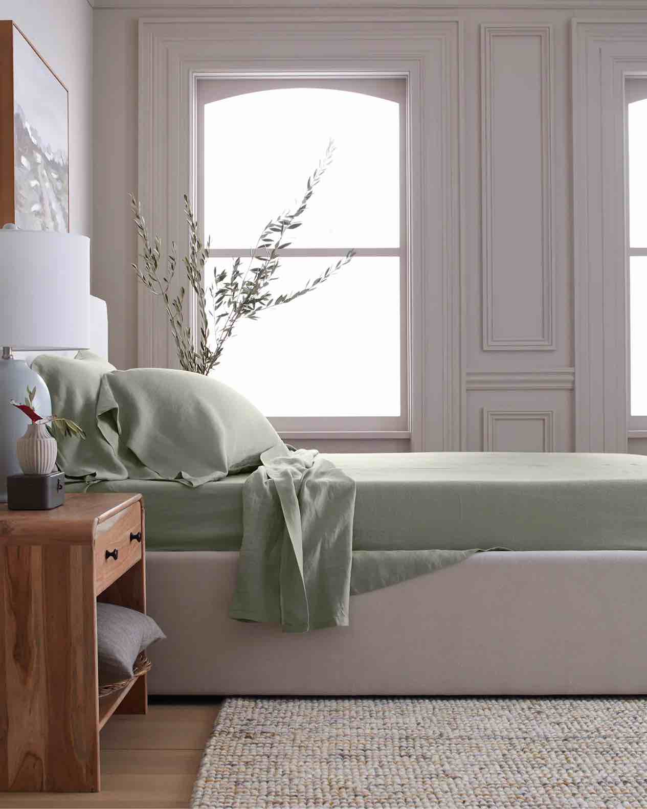 quince- european linen queen sheet set, flat sheet included (willow-leaf)