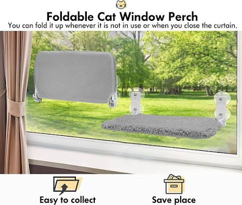 Condition photo showing New/Like New for zoratoo 2pc cat window perch cordless foldable cat hammock bed for window with metal frame and reversible cover, large suction cups window resting seat for indoor cats (cat bed, m-2pc) cat bed - m