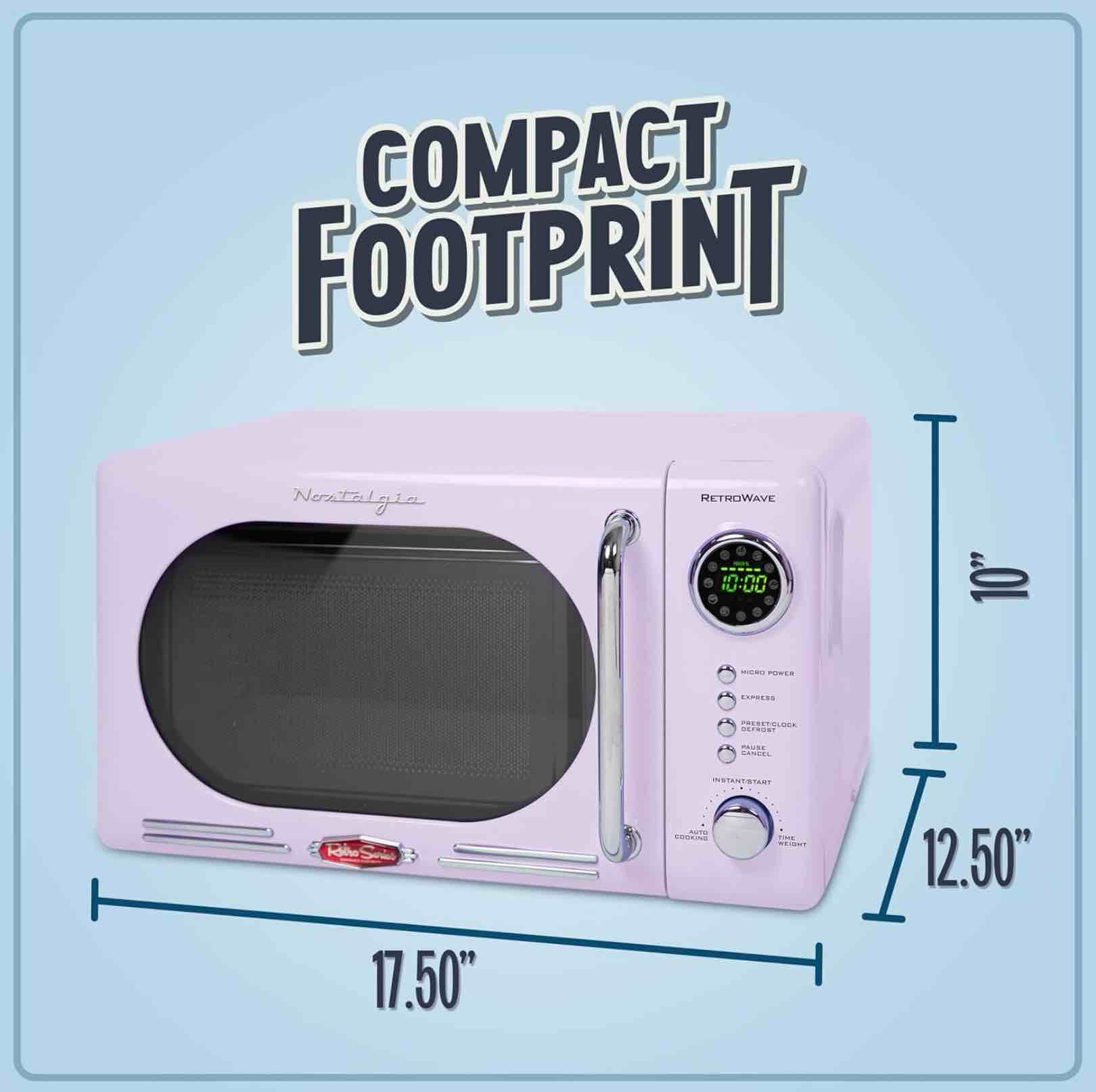 nostalgia countertop microwave oven with easy clean interior- retro microwave with led display & child lock- compact 0.7 cu ft oven with 12 pre-programmed settings for any kitchen- 700-watts- lavender retro classic 0.7 cu. ft. lavender