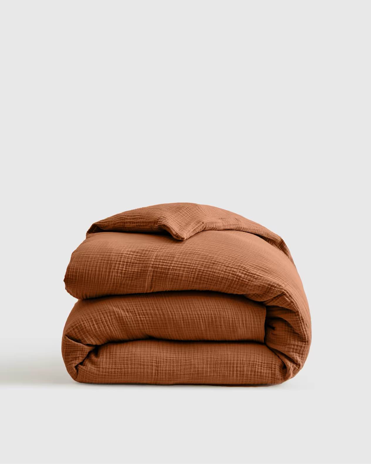 quince- king/cal. king organic cotton gauze duvet cover in color terracotta