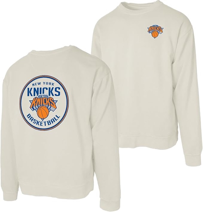 blue 84 nba unisex-adult nba officially licensed crewneck sweatshirt ringspun front/back ivory new york knicks medium ivory