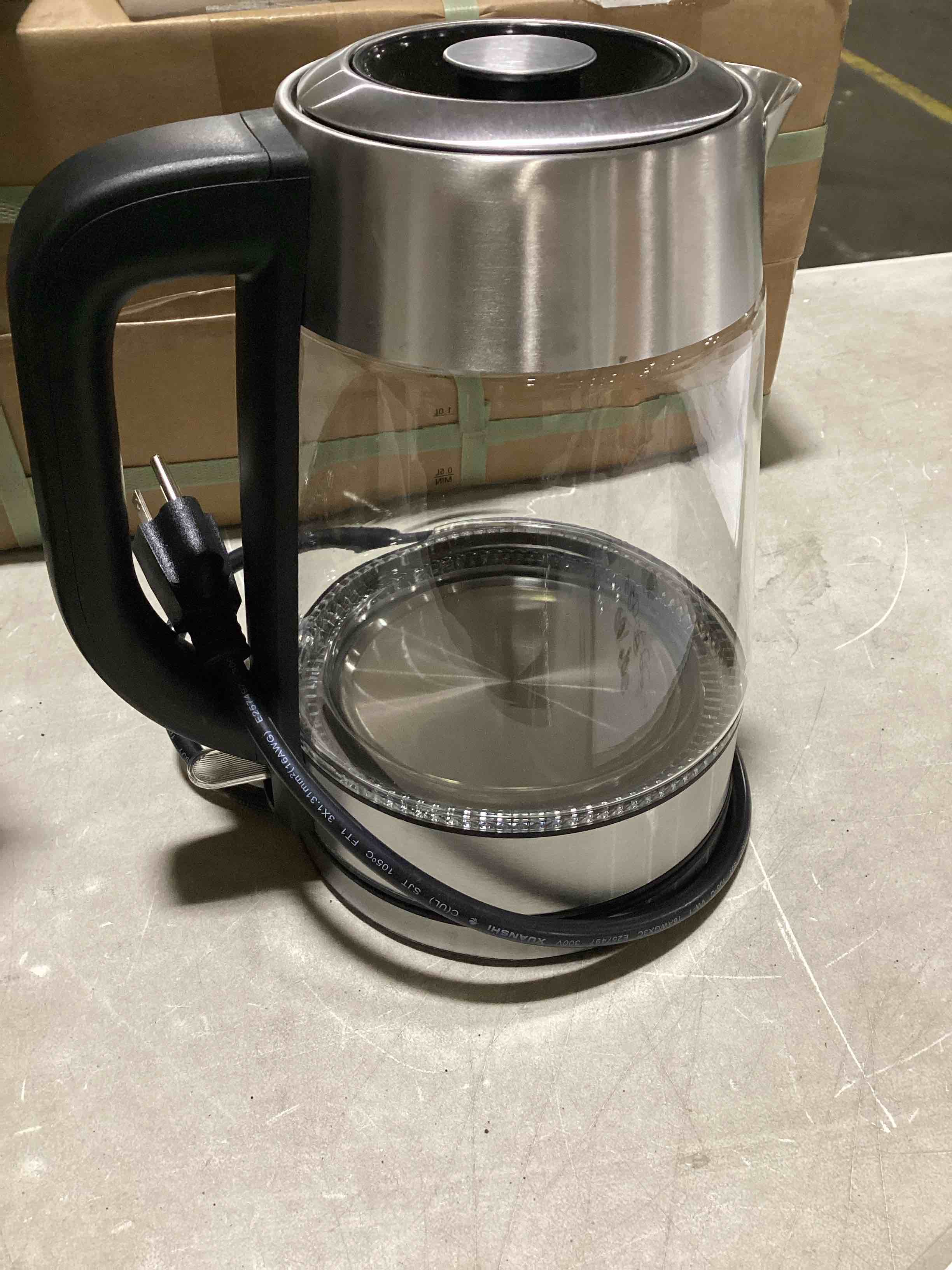 mueller home rapid boil electric tea kettle 1.8l – borosilicate glass & stainless steel – bpa-free hot water boiler, led light, auto shut-off, boil dry protection fast water heater, kitchen appliances