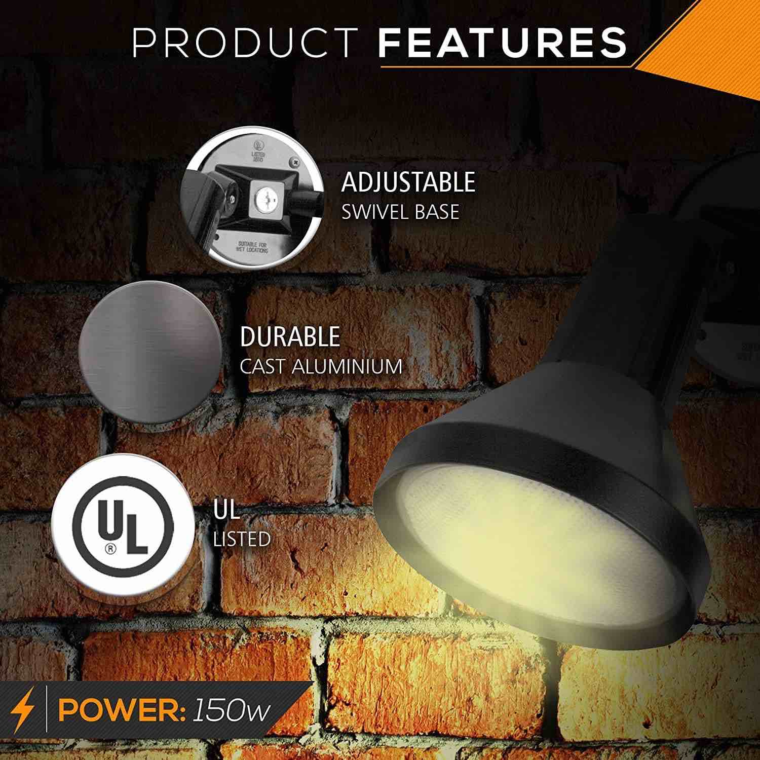 Condition photo showing As Is for ciata 15" outdoor security flood light 2 head with heavy duty cast aluminum body 150w par38 weather proof white finish (2 pack)