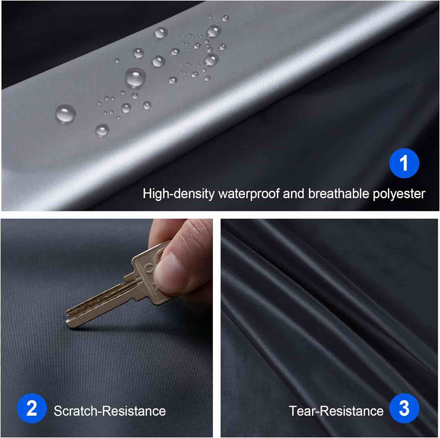 Condition photo showing As Is for car cover for automobiles all weather waterproof, universal fit sedan dodge challenger, chevrolet impala, toyota avalon, cadillac deville/seville, lexus es, bmw 7 series etc. black-blue 2 fit sedan/coupe-length (194\" to 208\")