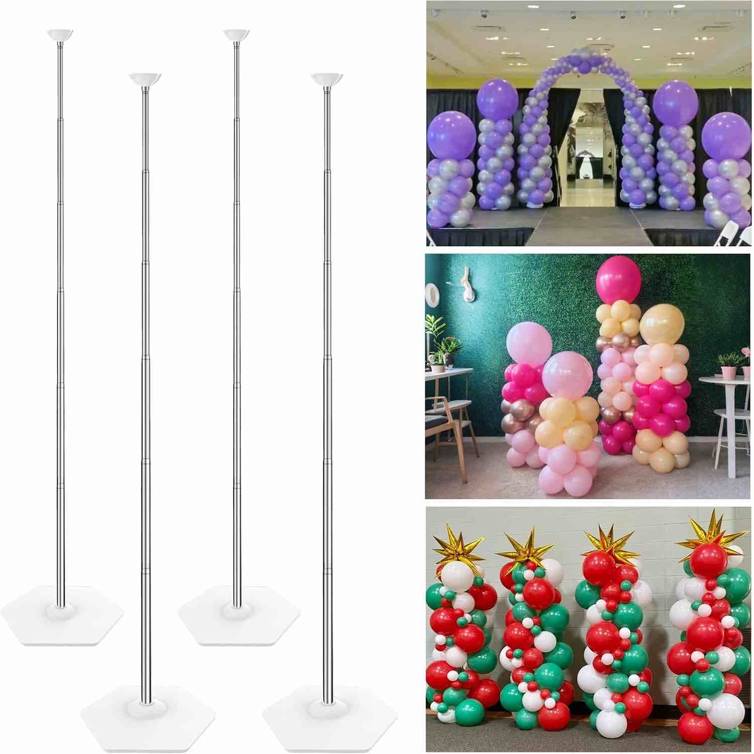 yallove balloon column stand kit set of 4, 7 feet height adjustable balloon tower pillar with reusable metal telescopic design for birthday, wedding, baby shower, graduation party decoration 2.1m - set of 4