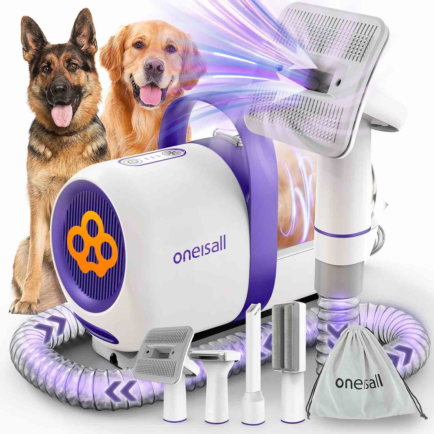 oneisall dog grooming vacuum kits: 15000pa shedding brush with grooming tools, 3 suction low noise, pet grooming vacuum for thick and undercoat, 1.5l dust cup dog hair vacuum, home cleaning, lm5