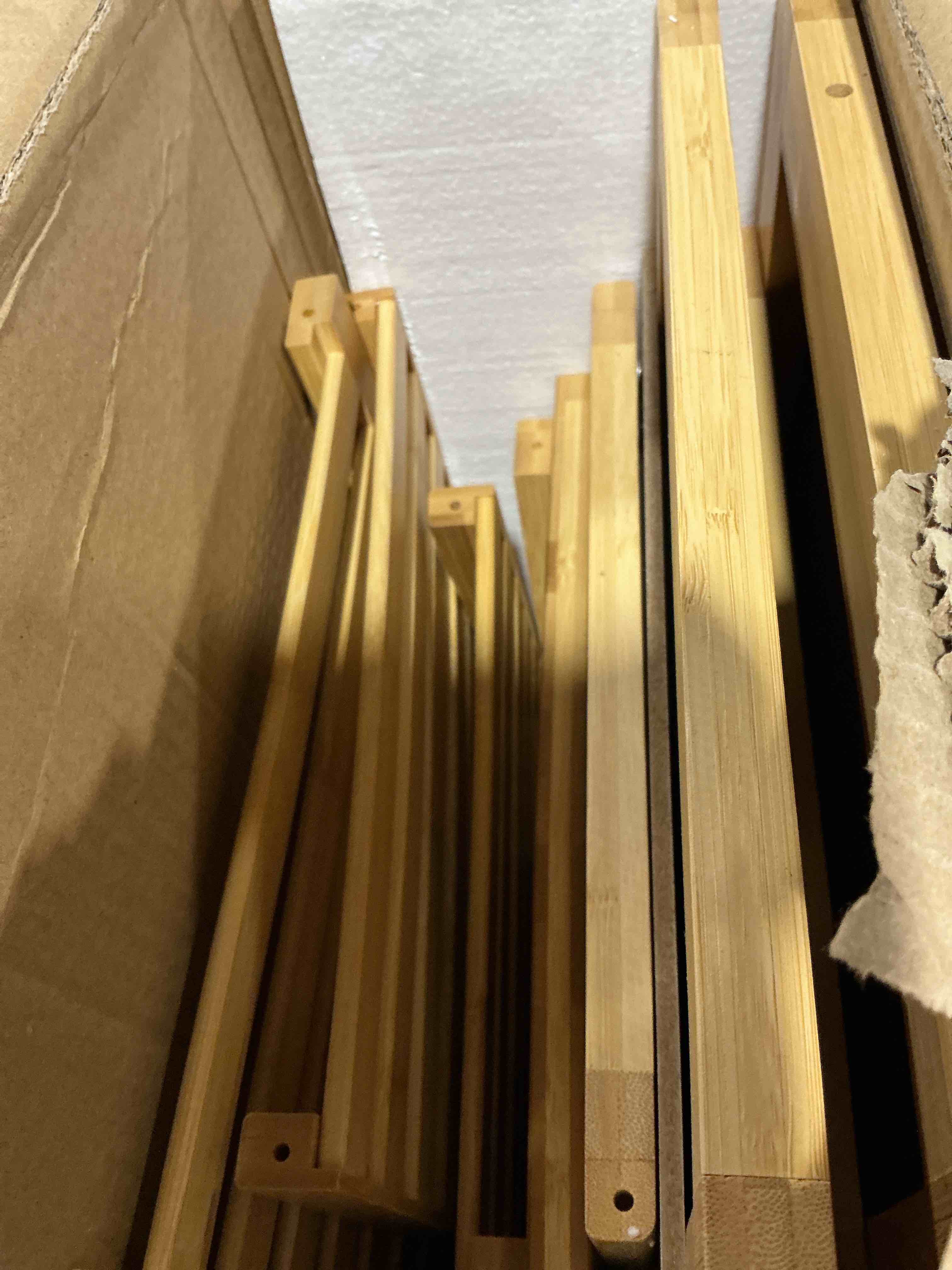 HITNET Bathroom Floor Cabinet, Bamboo Storage Cabinet with Door and 3 Open Shelves, Freestanding Side Kitchen Cupboard Organizer, Natural