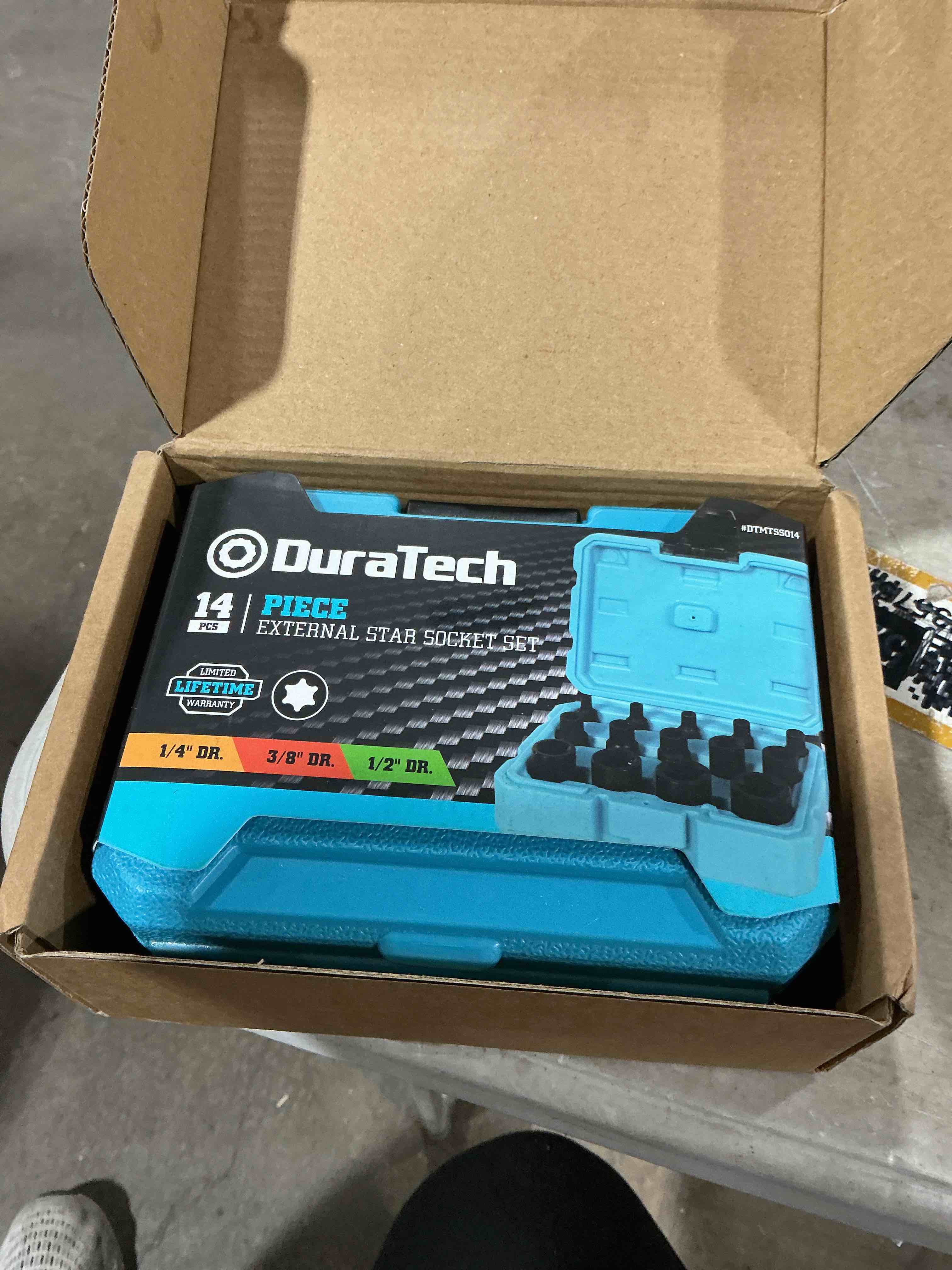 DURATECH 14-Piece External Star Impact Socket Set with Storage Case, E4 to E24, 1/4”, 3/8”, 1/2” Drive Female E-Torx Torque Socket for Working with Impact Wrench, Cr-V Steel