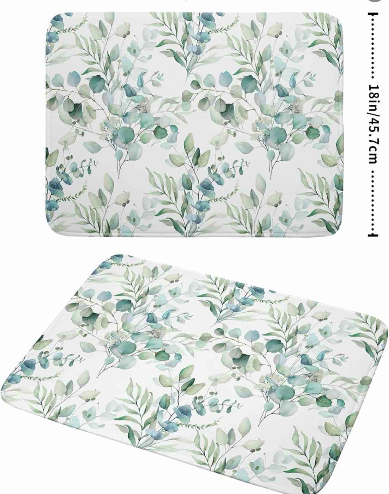 Condition photo showing As Is for Sage Green Leaves Dish Drying Mats for Kitchen Counter 18x24 Inch, Leaves Kitchen Drying Mat,Watercolor Herbs Dishes Pad Dish Drainer Rack Mats Absorbent Fast Dry Kitchen Accessories Sage Green Leaves 18\" x 24\"