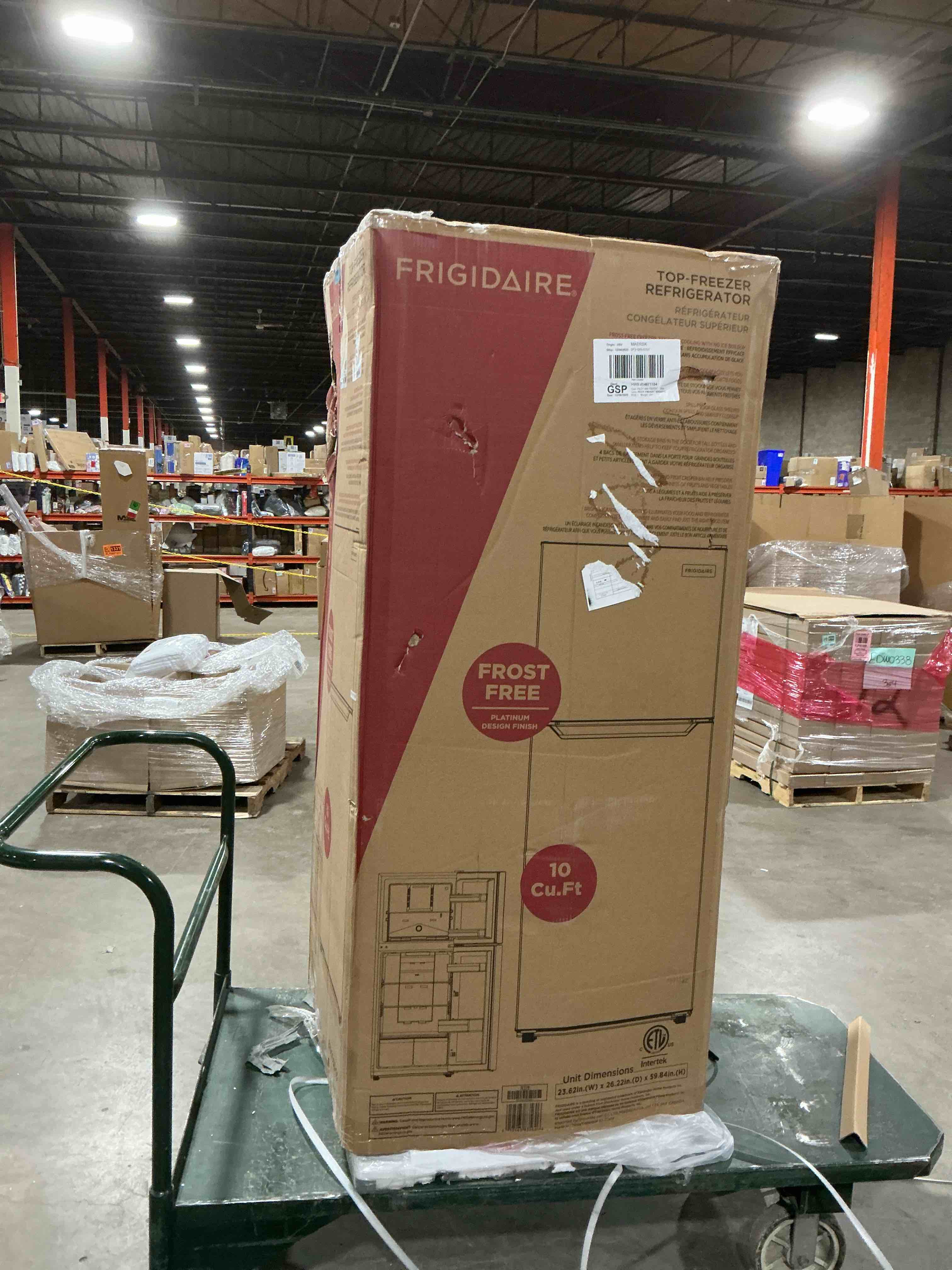 frigidaire, frost free top mount 2 door apartment size refrigerator with freezer, 10 cu ft white