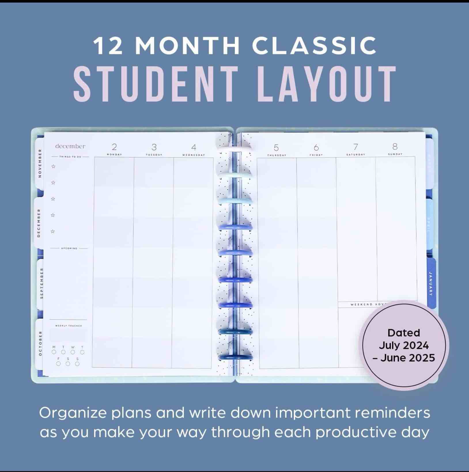 Condition photo showing As Is for Happy Planner Disc-Bound 12-Month Academic Planner, July 2024–June 2025 Daily and Monthly Planner, Classic Size, Student Layout, Hello Good Times, 72 pages, 2 Sticker Sheets, 7\" x 9 1/4\"