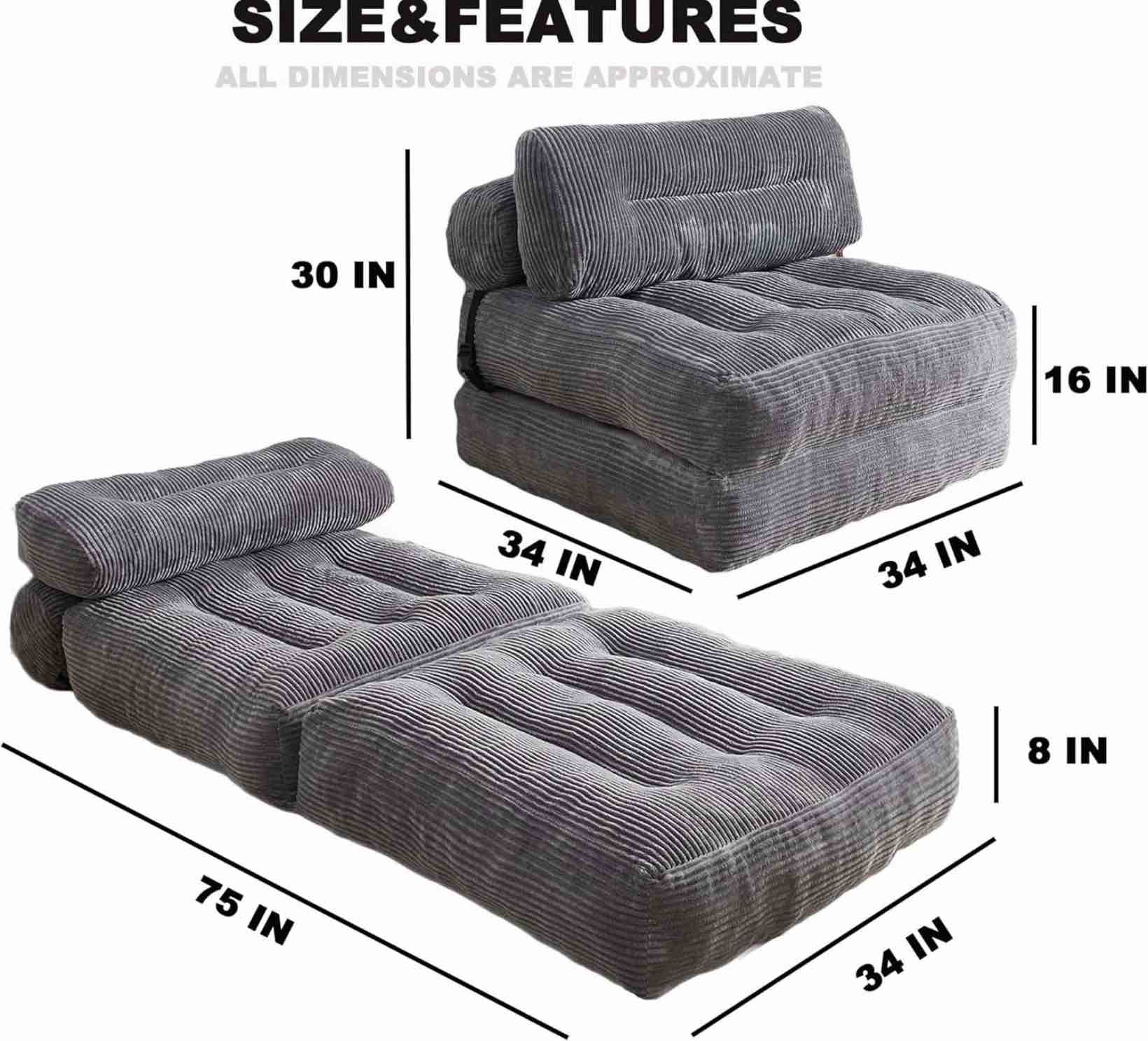 Condition photo showing Good Condition for (Similar to)Folding Sofa Bed, Convertible Sleeper Chair Couch Bed Faux Rabbit Fur for Adults, with Back Support Floor Couch Comfy Floor Sofa for Living Room Bedroom, Dark Grey, Single Single Grey