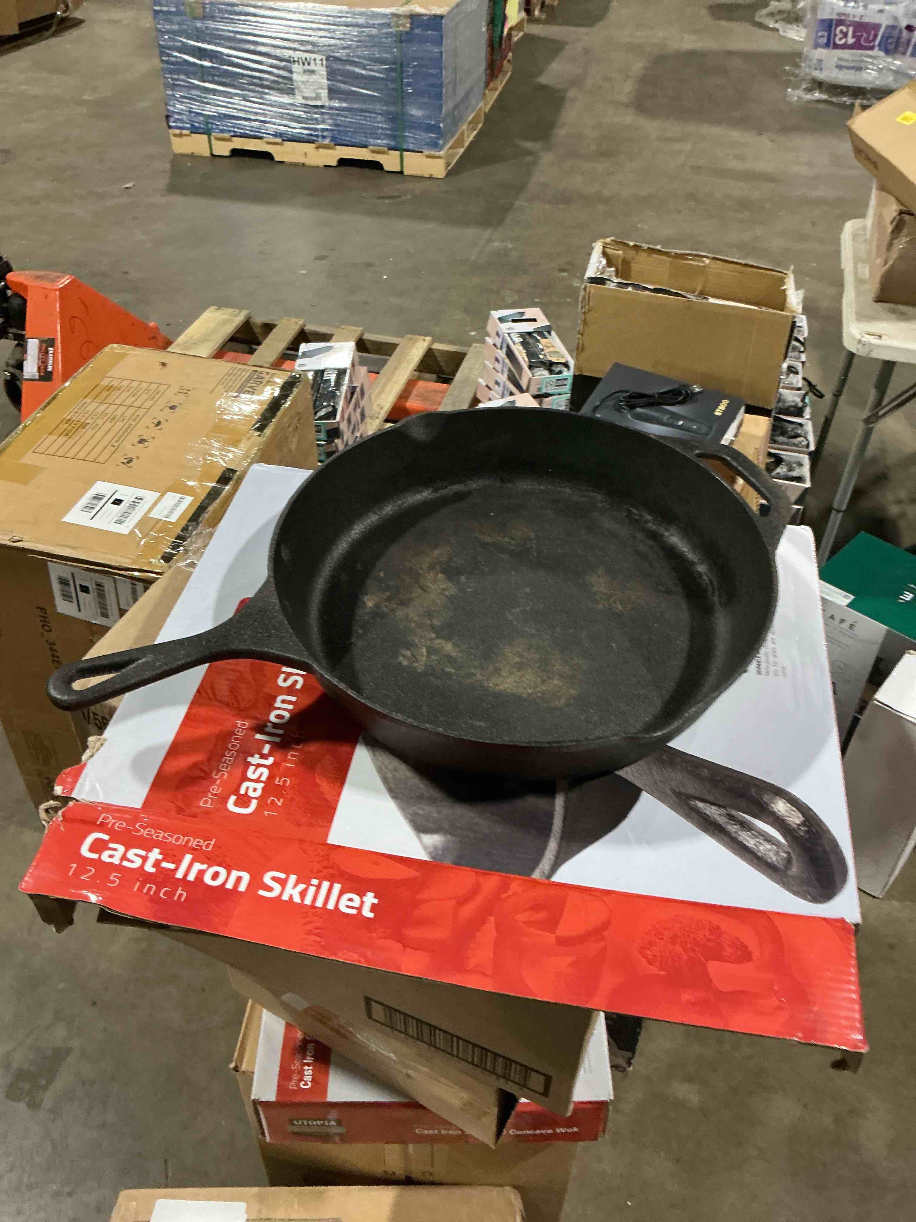 Condition photo showing As Is for Kitchen Cast Iron Frying Pan 12 Inch, Cast Iron Chefs Pan, Pre Seasoned Skillet, Safe Grill Cookware for Indoor & Outdoor Use, Black