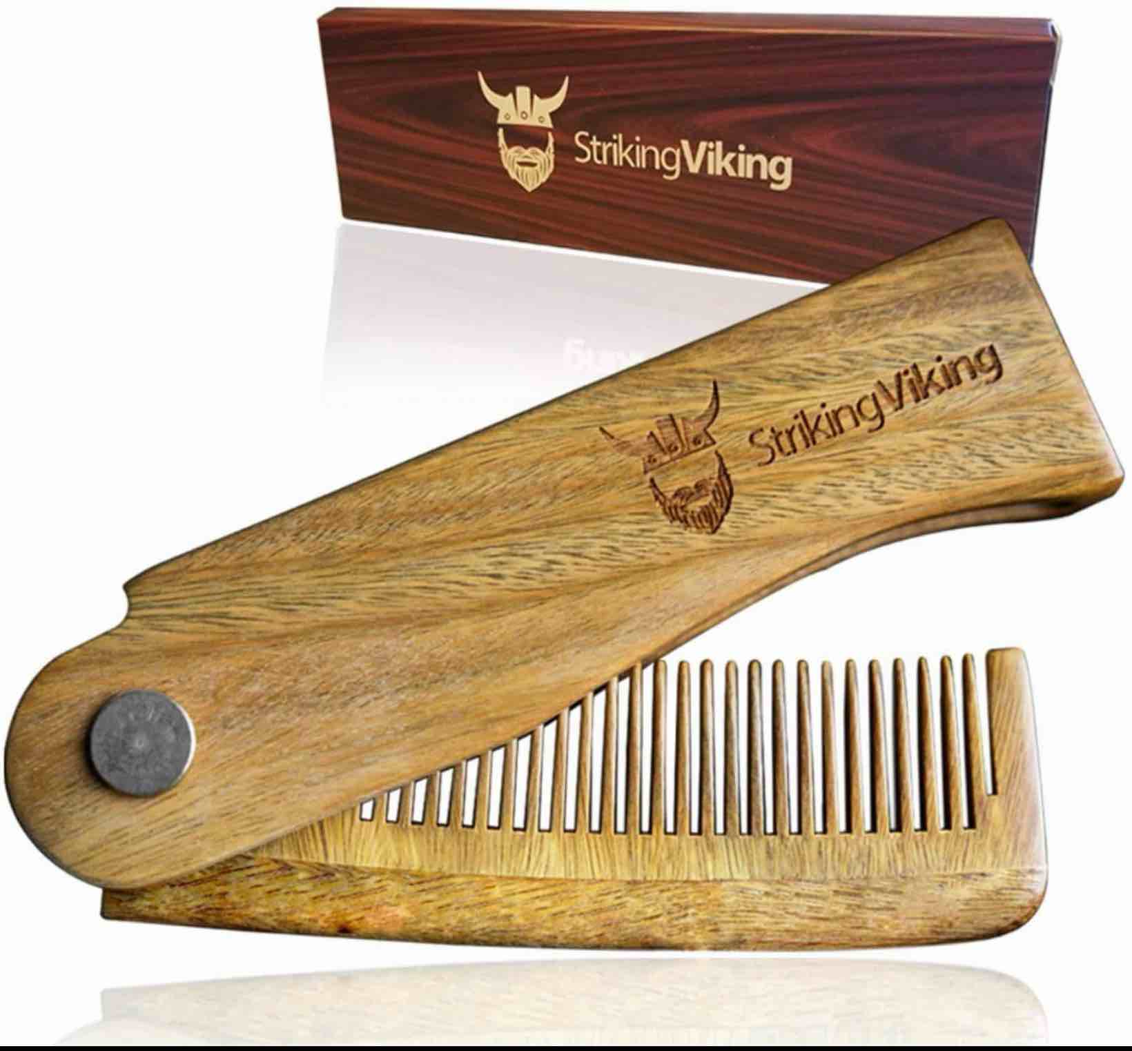 Condition photo showing As Is for (Similar to ) Striking Viking Folding Wooden Comb - Men's Hair, Beard & Mustache Comb - Pocket Sized Sandal Wood Comb for Everyday Grooming, Use Dry or with Balms and Oils - Beard Gift for Men