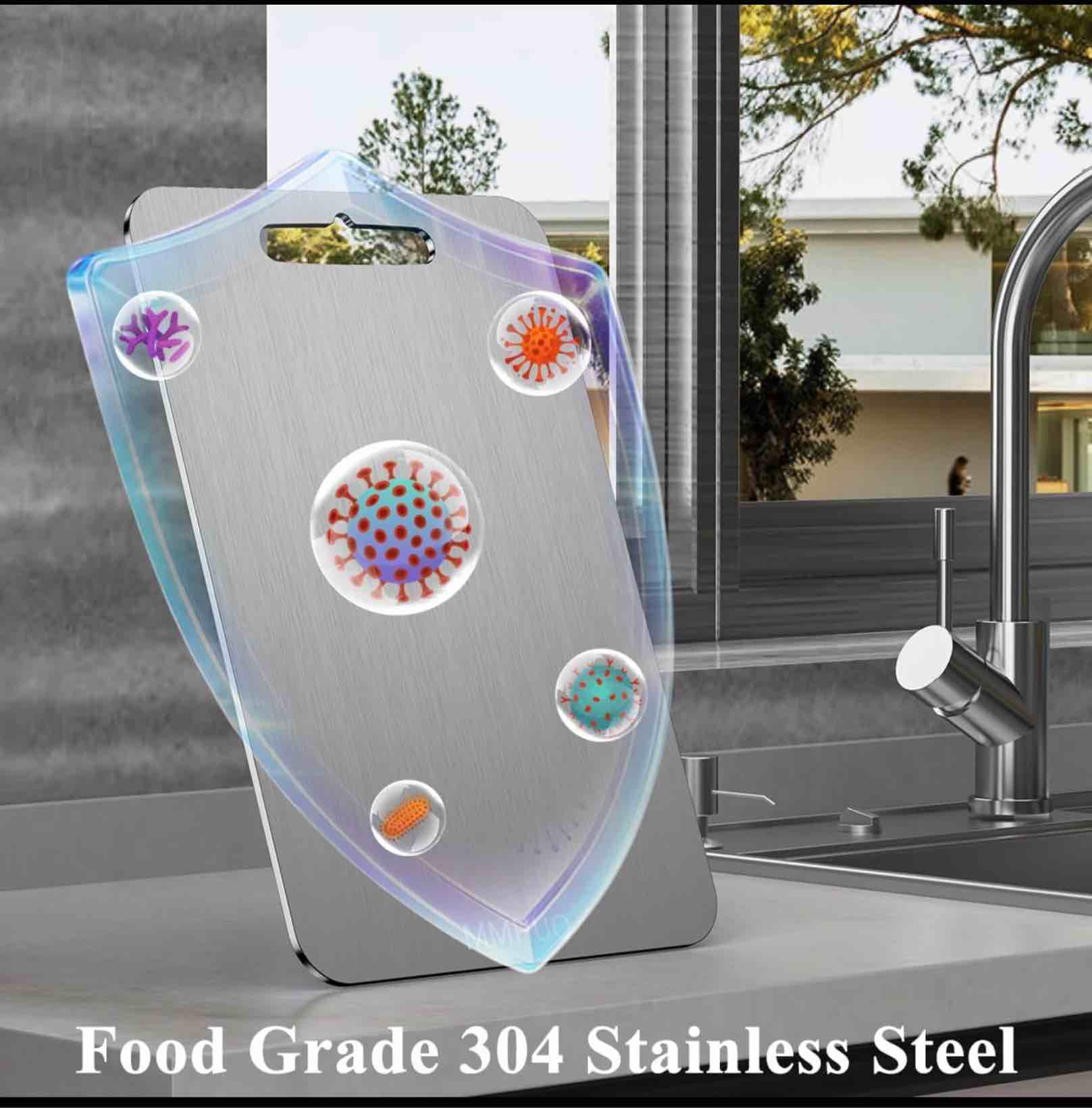 Condition photo showing Good Condition for Cutting Board,304 Foodgrade Stainless Steel Cutting Board for Kitchen,Dishwasher Safe,Double-sided Chopping Board for Meat,Vegetables or Fruit