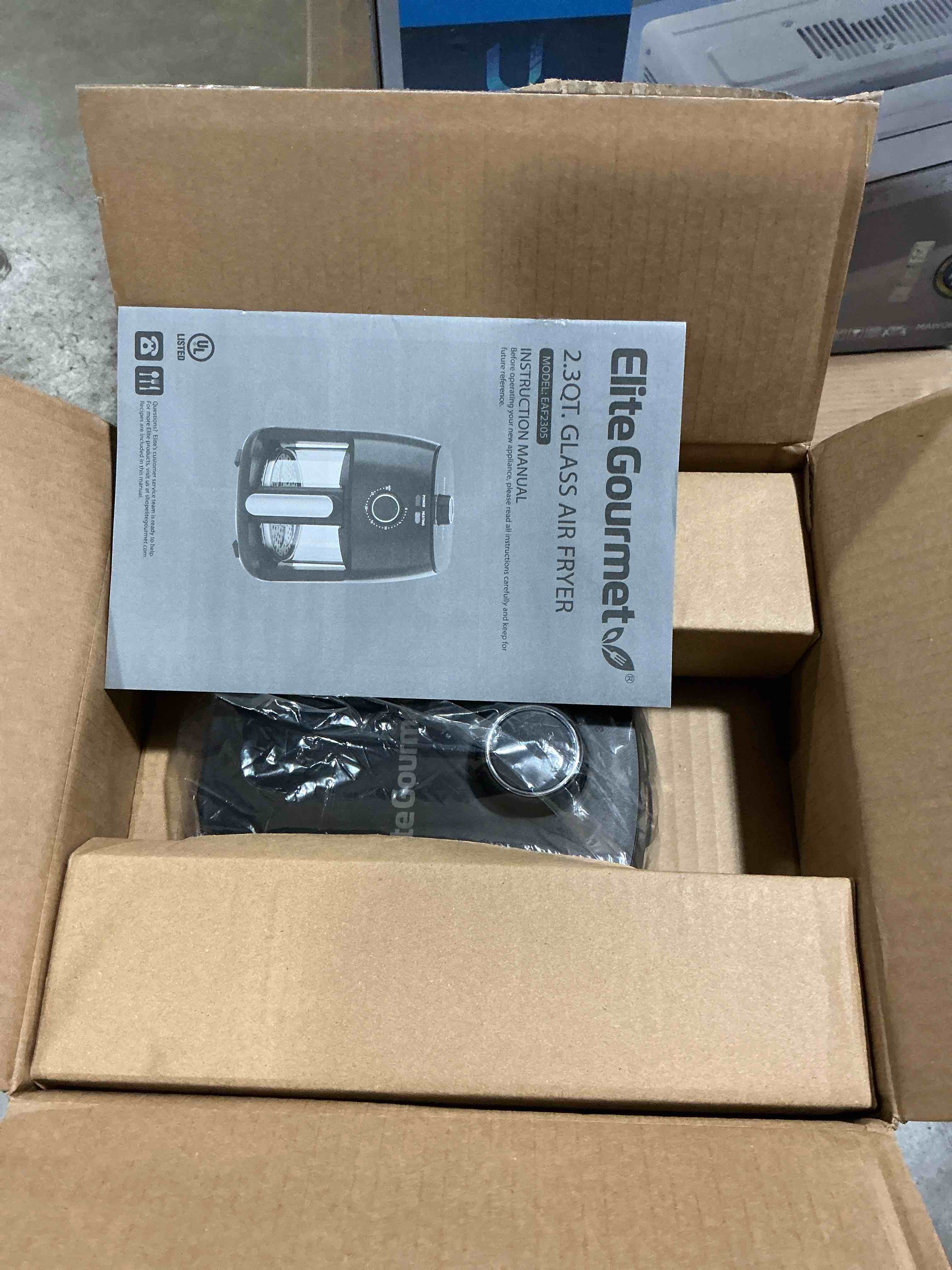 elite gourmet eaf2305 glass air fryer, 2.3qt. capacity, pfas free ceramic coated ceralast™ air fry rack, adjustable temperature 175°f to 400°f, 30-minute timer, 1150-watts, 15 recipes, black 2.4 quart