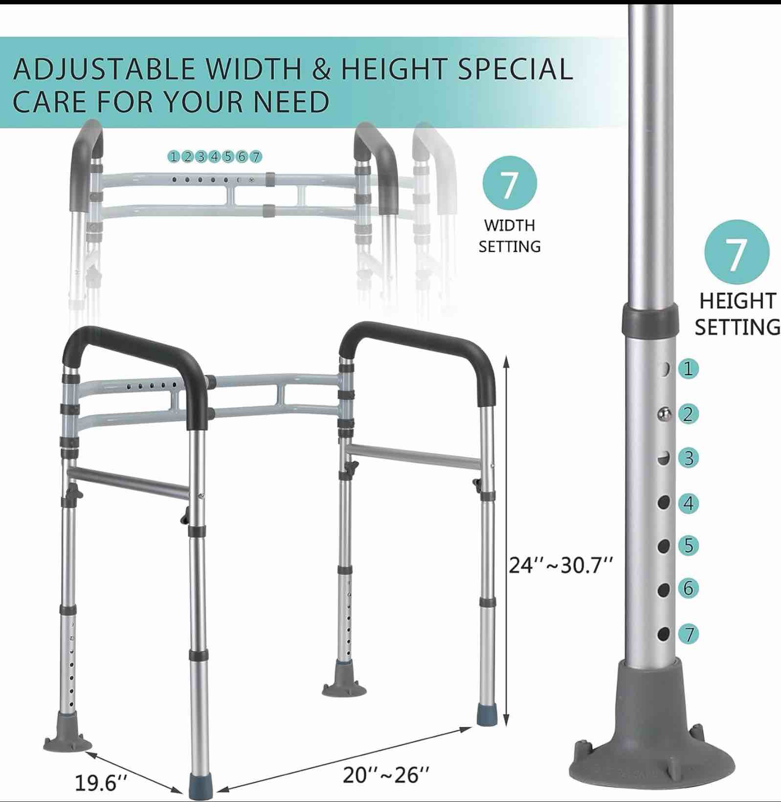 Condition photo showing As Is for (incomplete)toilet safety rails, adjustable toilet frame for elderly, seniors, handicap & disabled, foldable handicap toilet handles fit any toilets (300 lb) gray