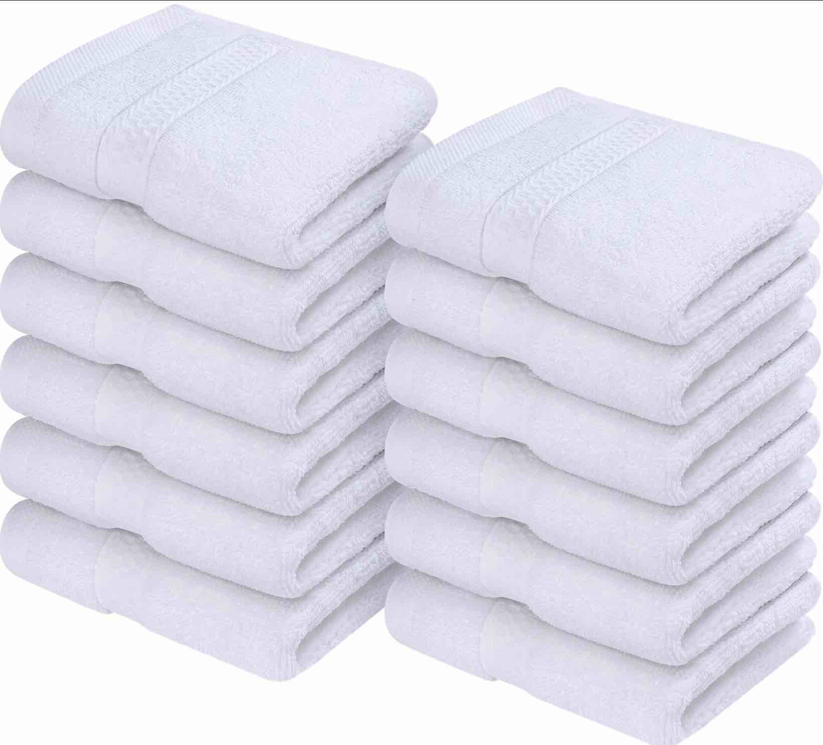 Condition photo showing Good Condition for utopia towels [12 pack premium wash cloths set (12 x 12 inches) 100% cotton ring spun, highly absorbent and soft feel essential washcloths for bathroom, spa, gym, and face towel (white)