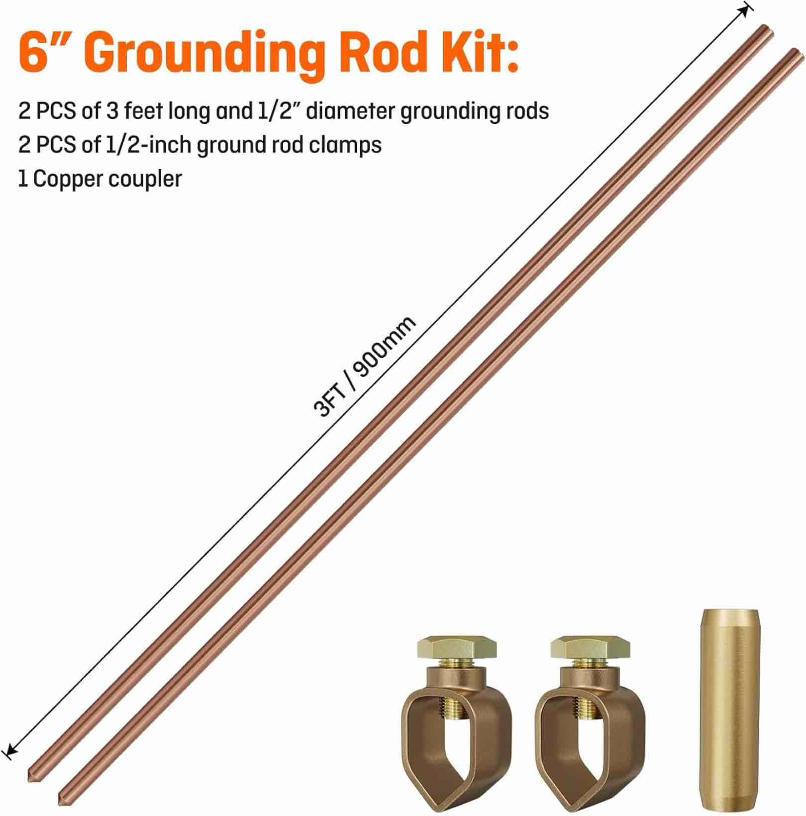 Condition photo showing Good Condition for (only rods)6 feet ground rod kit 1/2\" copper clad grounding rod with clamp for electric fences satellite dishes generator grounding earthing needs 6 feet kit