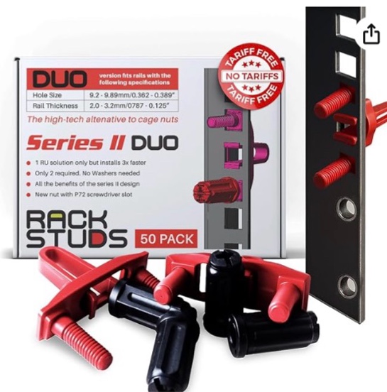 Condition photo showing Good Condition for rackstuds duo50 1ru rack mount solution series ii – no more cage nuts! the easiest and safest server rack solution in 19\" racks with square punched vertical rails | 50-pack, universal version