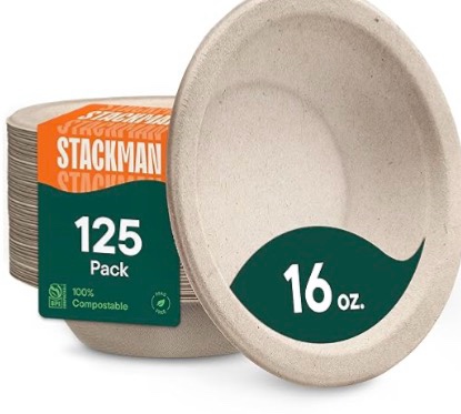 Condition photo showing Good Condition for paper bowls, 100% compostable disposable soup bowl [125-pack] - pfas-free - bpi certified - [16 oz] heavy duty, eco-friendly, biodegradable bagasse hot food plates and bowls - natural brown