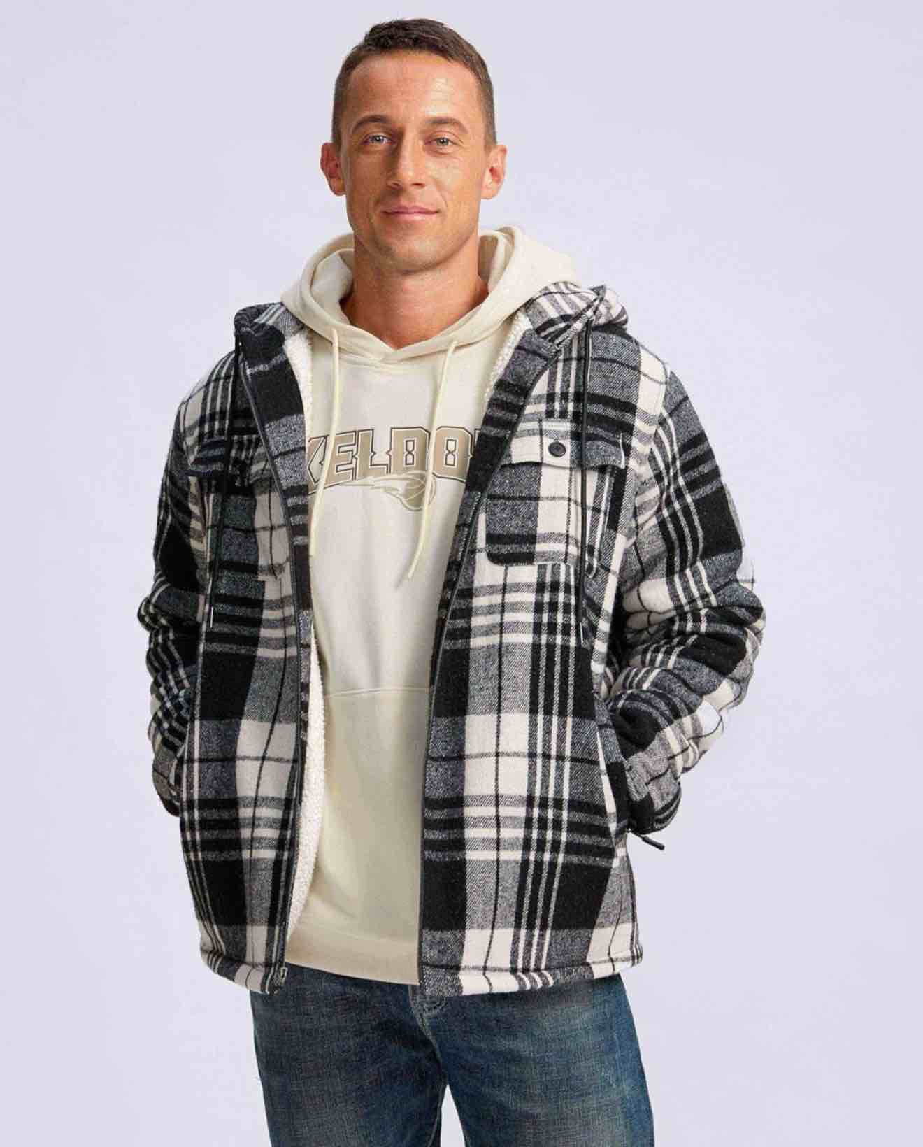 Condition photo showing Good Condition for g gradual men's flannel jacket fleece sherpa lined hoodies zip up plaid shirt warm winter jackets for men with zipper pockets x-large black