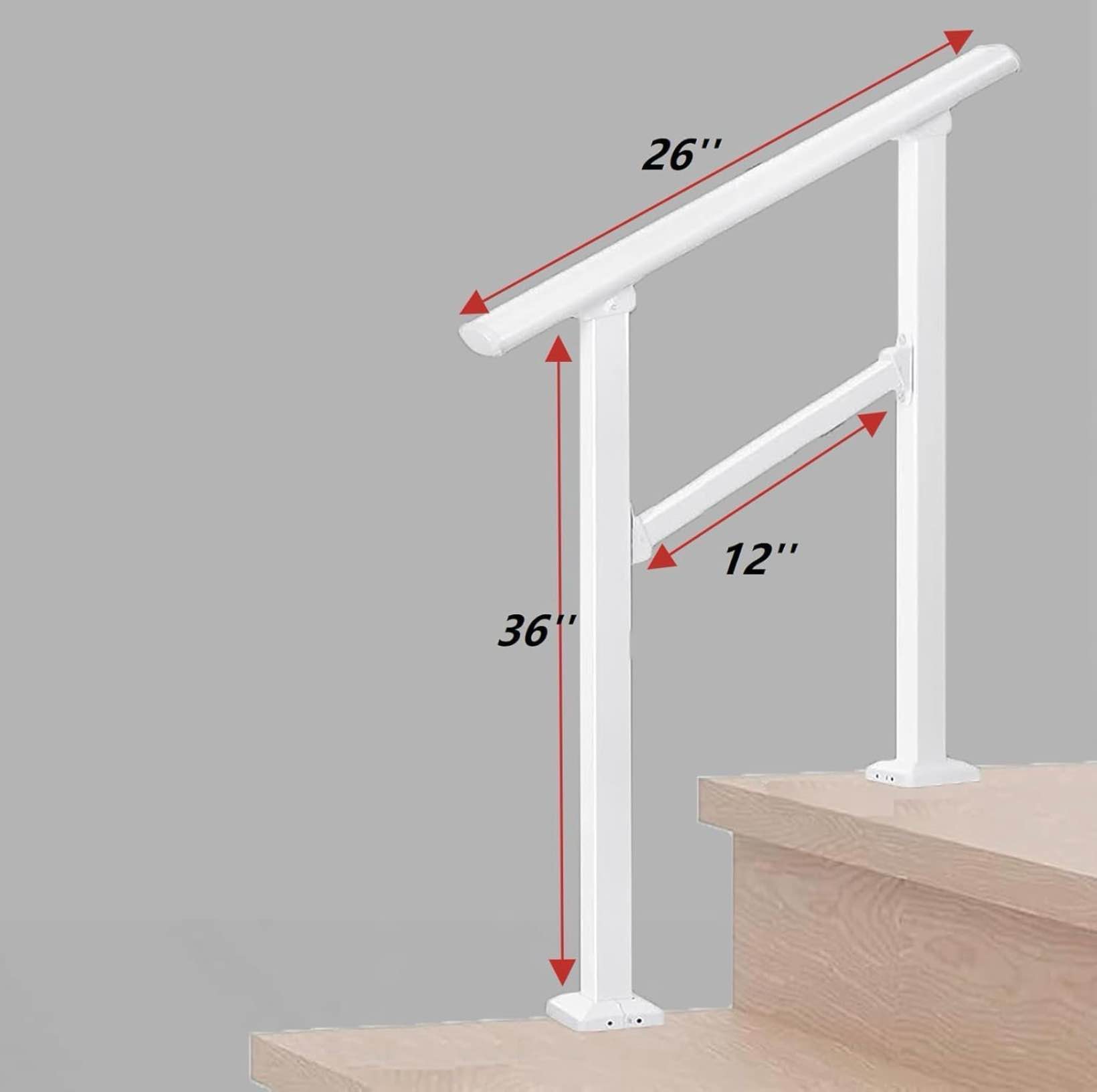 Condition photo showing Good Condition for handrails for outdoor steps & indoor stair railing kit, 1-2 steps safety hand rail for porch & deck white-straight 2 step 1