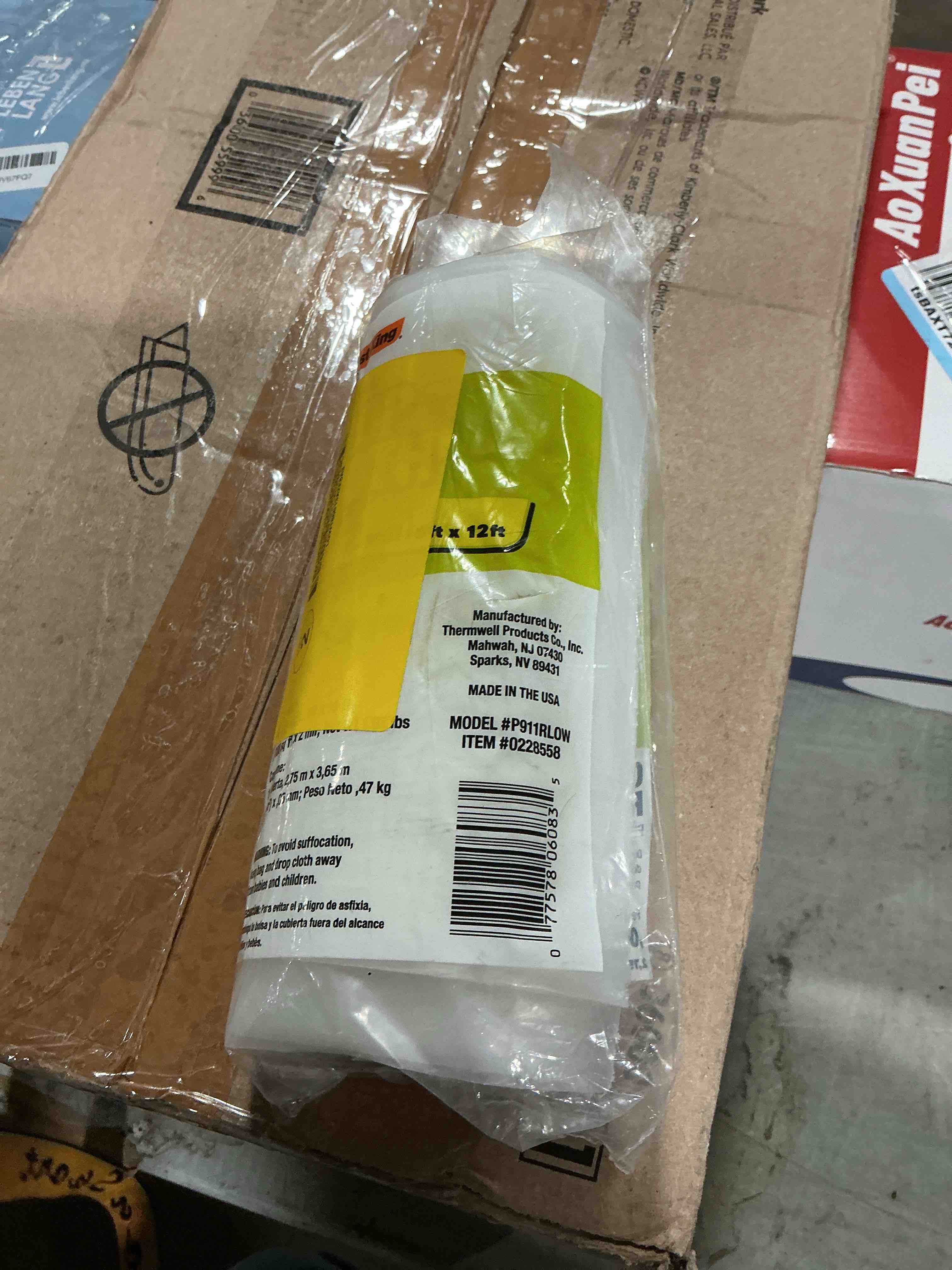 Condition photo showing As Is for frost king clear polyethylene drop cloths - in rolls, 9'x12'x2 mil 1 count (pack of 1)