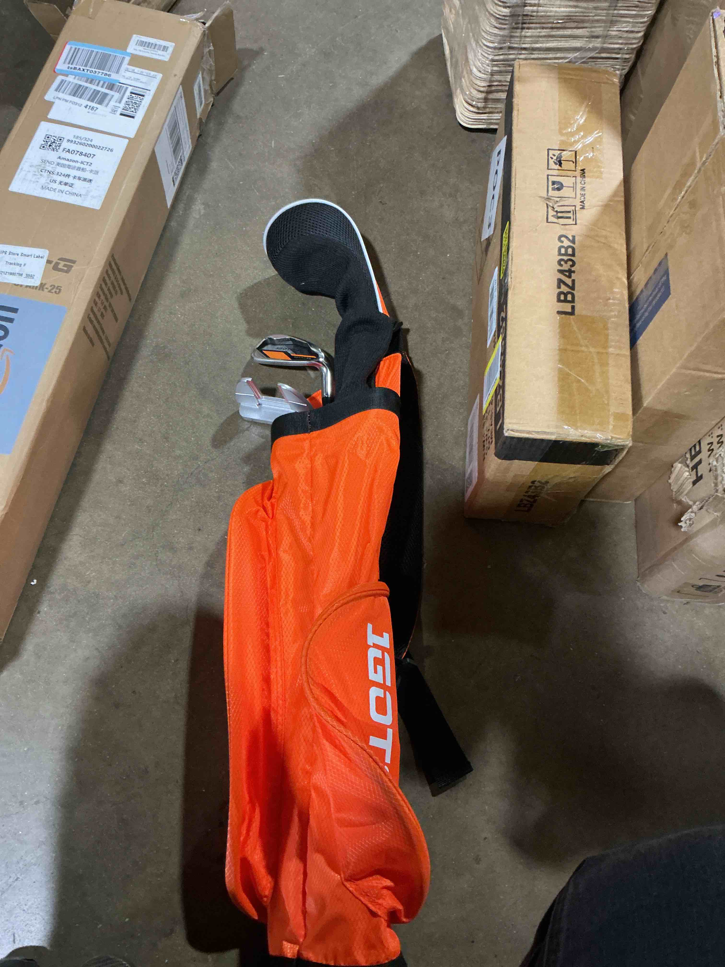 Condition photo showing As Is for (incomplete)5/6/7 pieces kids golf clubs set - youth golf clubs junior set ages 3-14 includes stand bag, 1# driver, 5# hybrid, 7#, pw# irons and putter right hand for boys girls orange – ages 3-5
