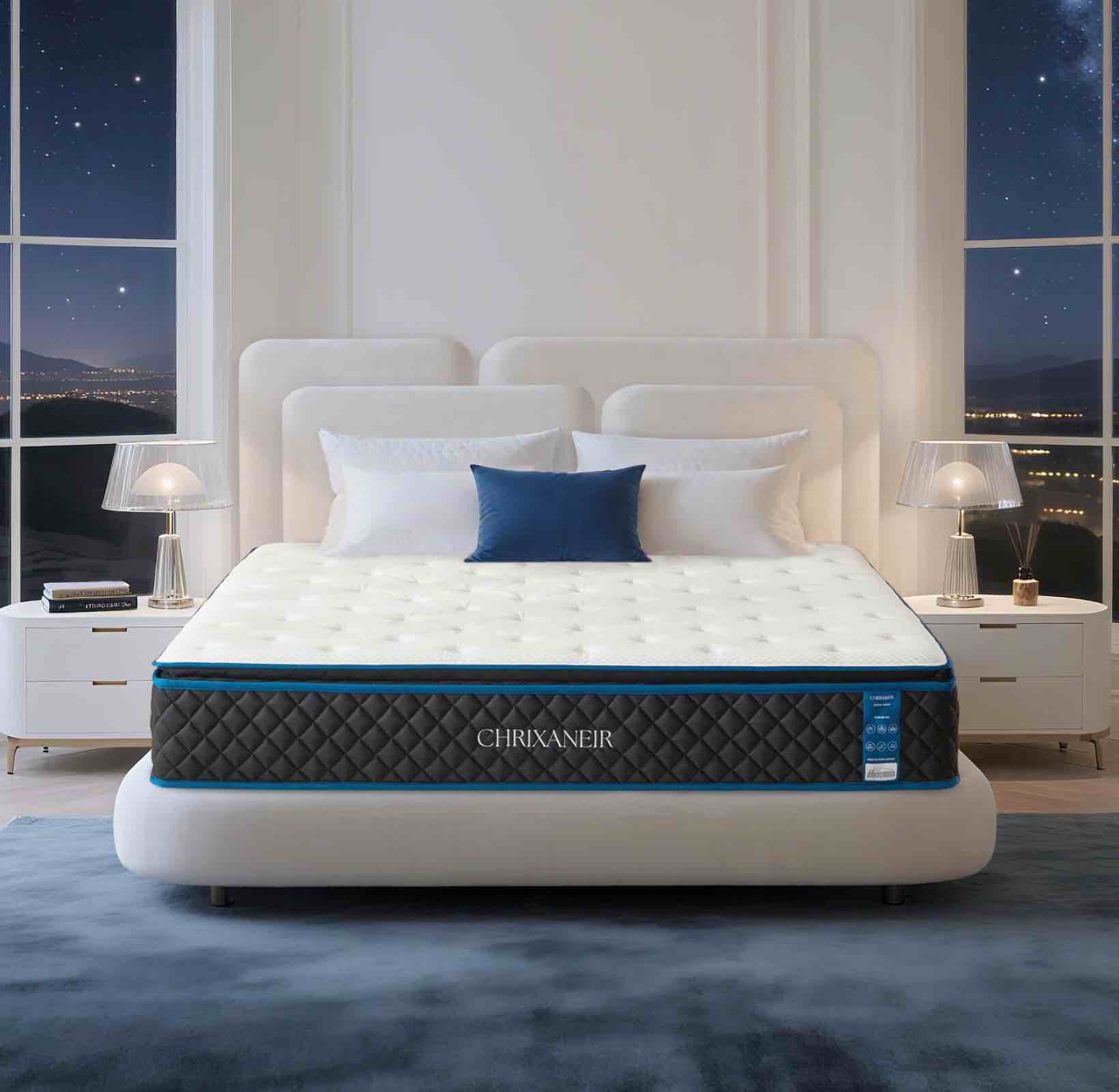 Condition photo showing Good Condition for king mattress 12 inch, pillow top gel memory foam hybrid mattress with 7 luxury layers, pressure relief and coils system for back pain & proper spinal support, medium firm