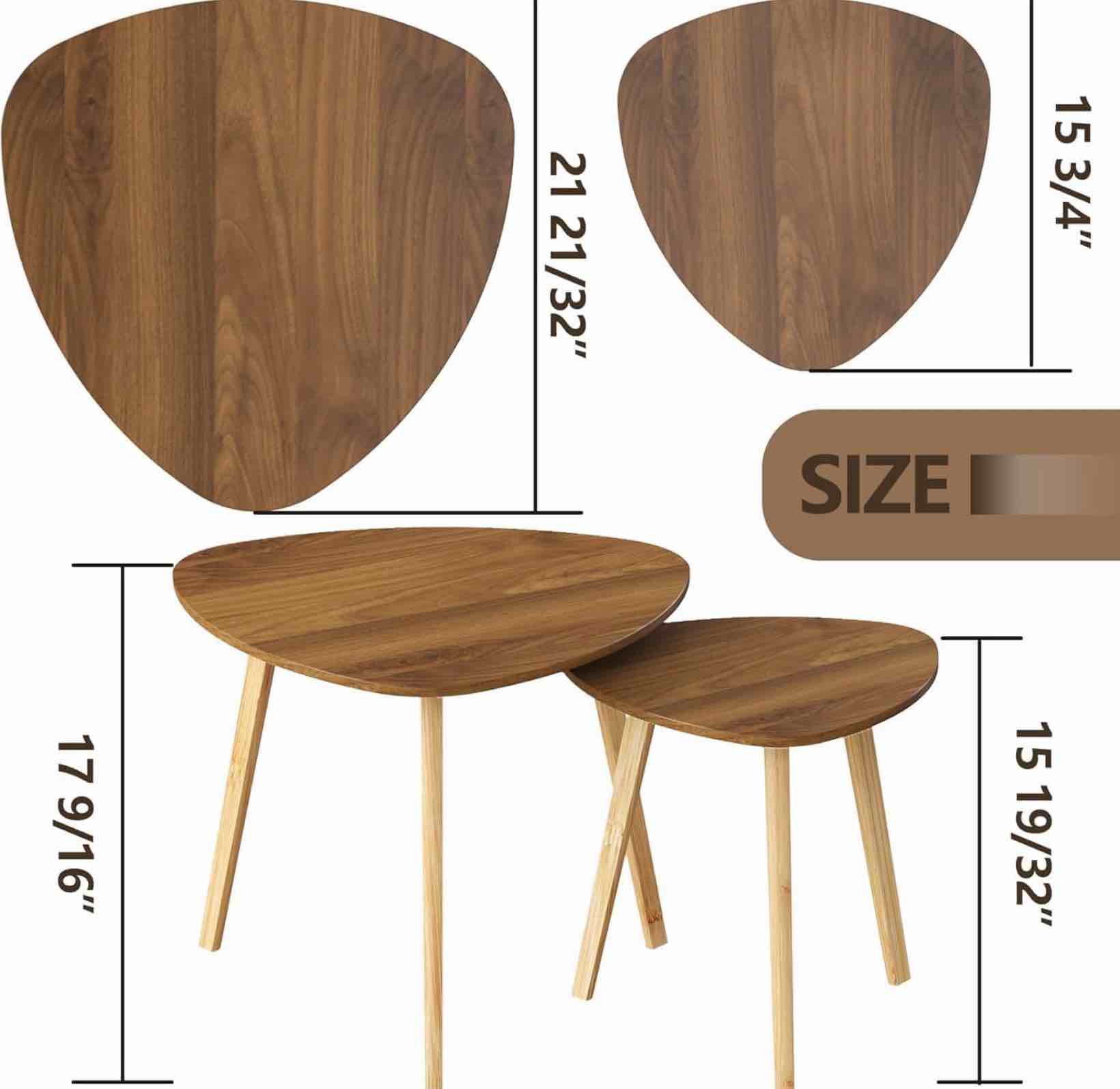 Condition photo showing Good Condition for bameos bamboo nesting triangle end table,set of 2 side table modern minimalist coffee table for living room (walunt)