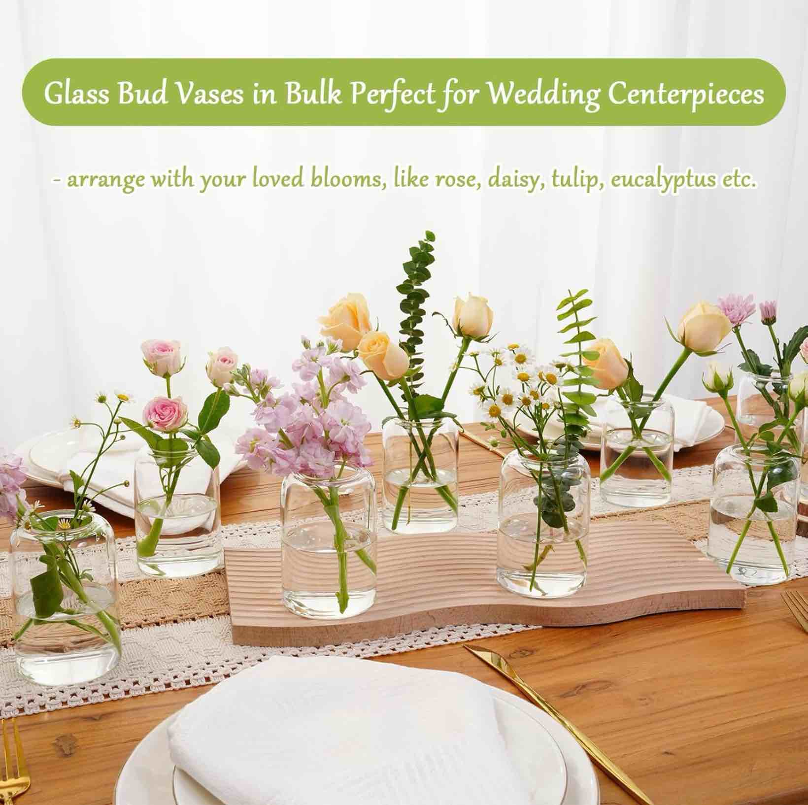 Condition photo showing Good Condition for small glass flower vases, set of 36 clear bud vases for centerpieces mini vase bulk for flowers for wedding birthday party housewarming valentines' day table centerpiece decor small 36