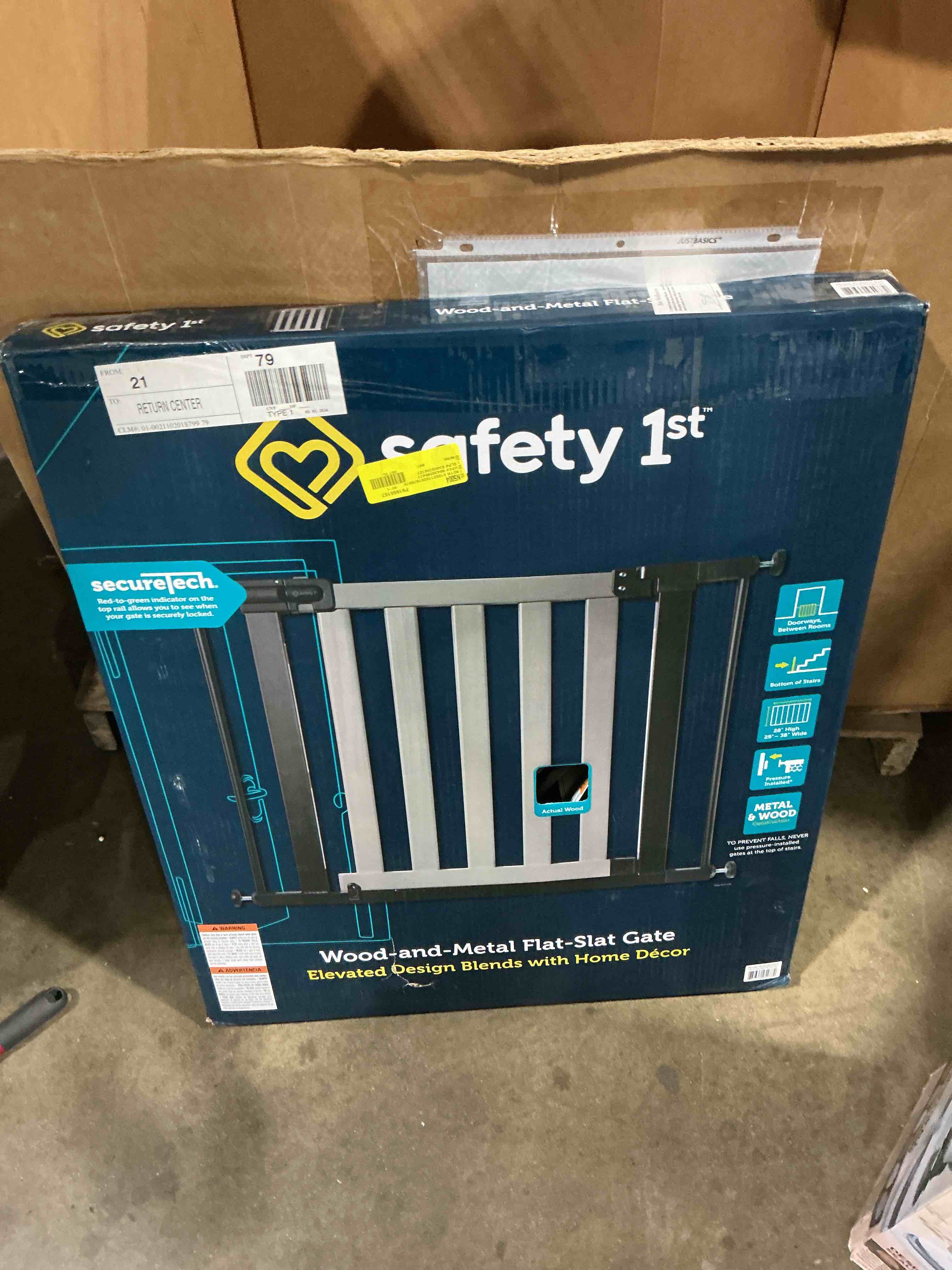 Condition photo showing Good Condition for safety 1?? wood-and-metal flat slat gate grey