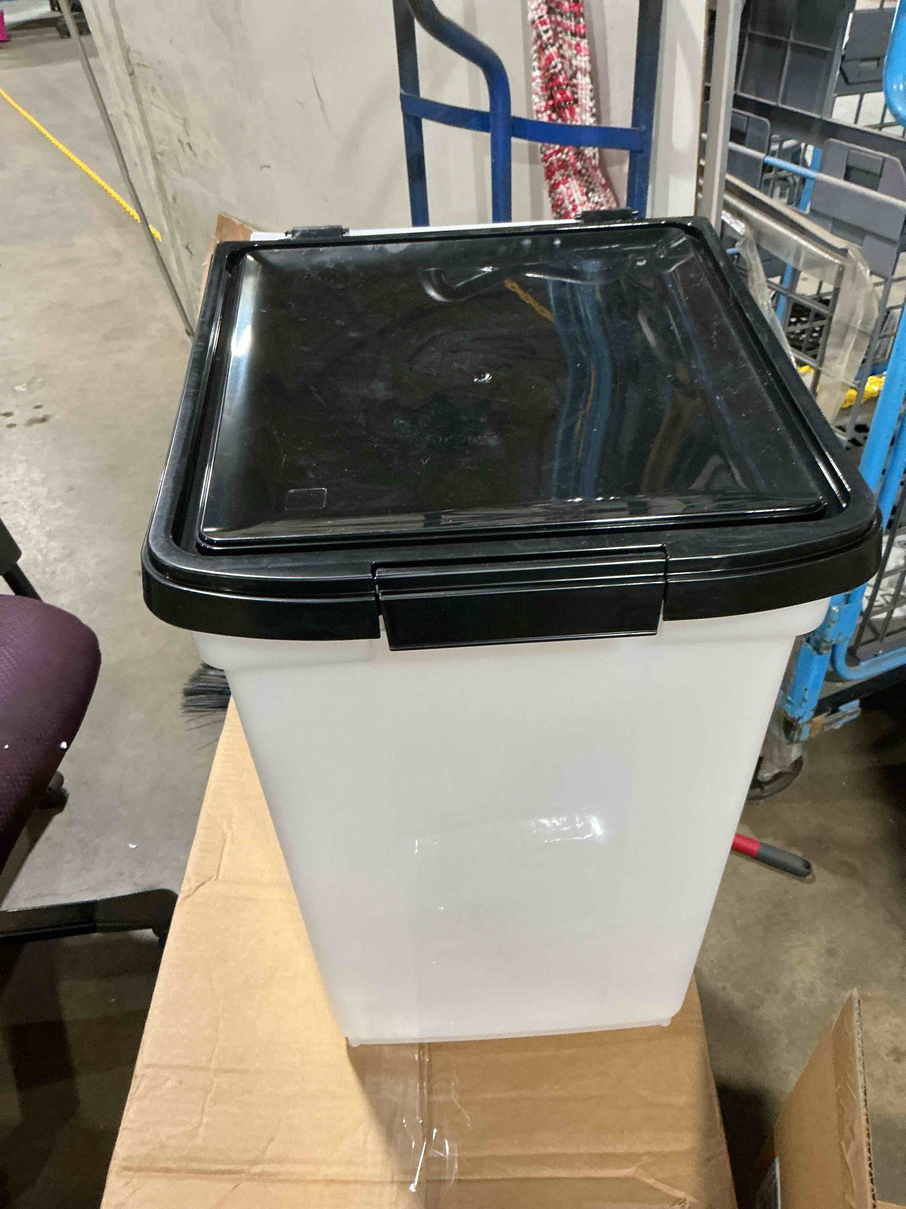Condition photo showing As Is for sterilite  ultra latching box, storage bins with lids, clear plastic- heavy-duty organizing containers for closet, bathroom, and office 