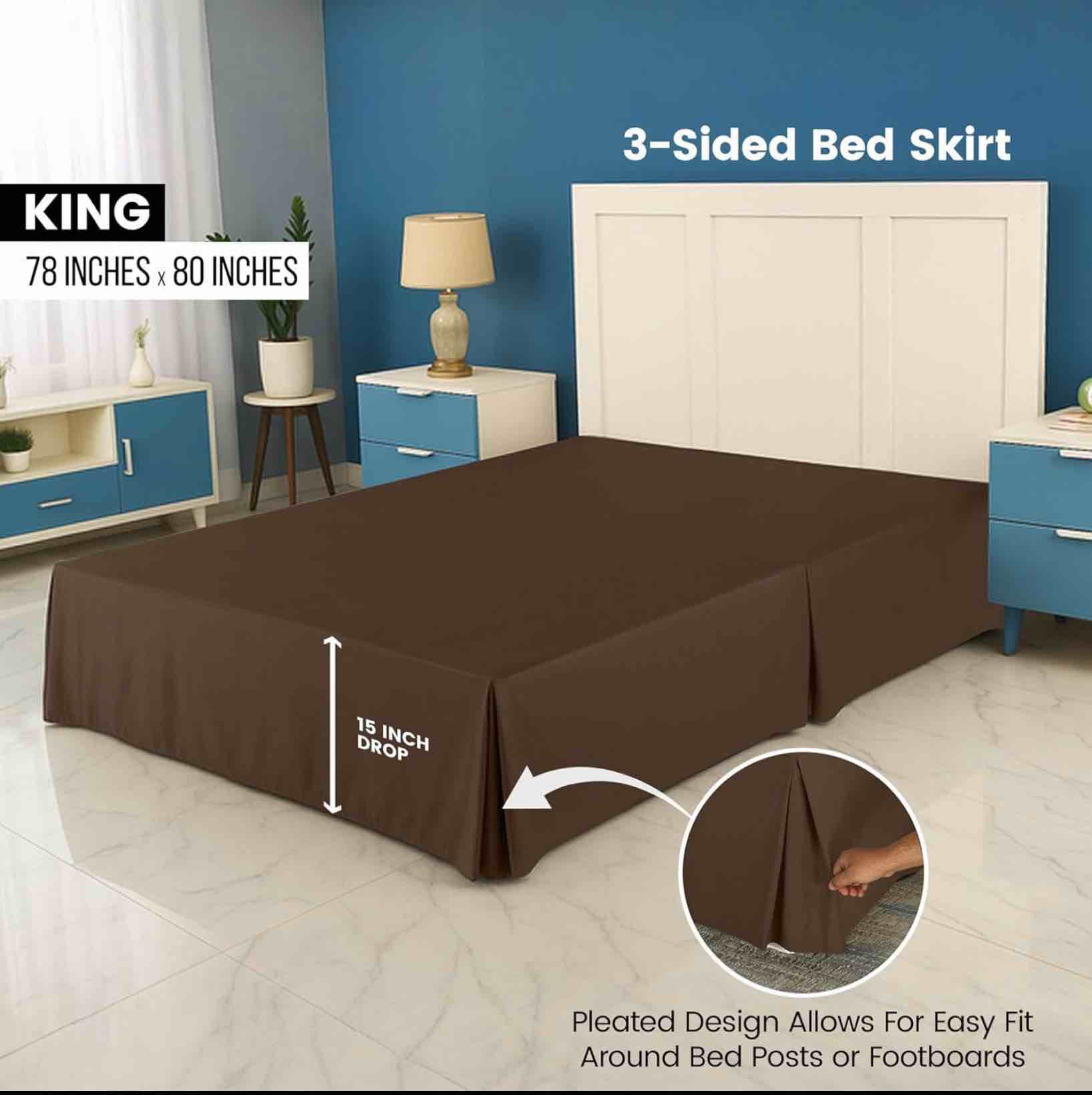 Condition photo showing Good Condition for utopia bedding king bed skirt - soft quadruple pleated ruffle - easy fit with 16 inch tailored drop - hotel quality, shrinkage and fade resistant (king, brown) king brown