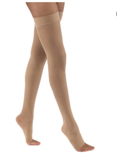 Condition photo showing Good Condition for jobst ultrasheer thigh high with silicone dot top band, 15-20 mmhg compression stockings, open toe, medium, natural