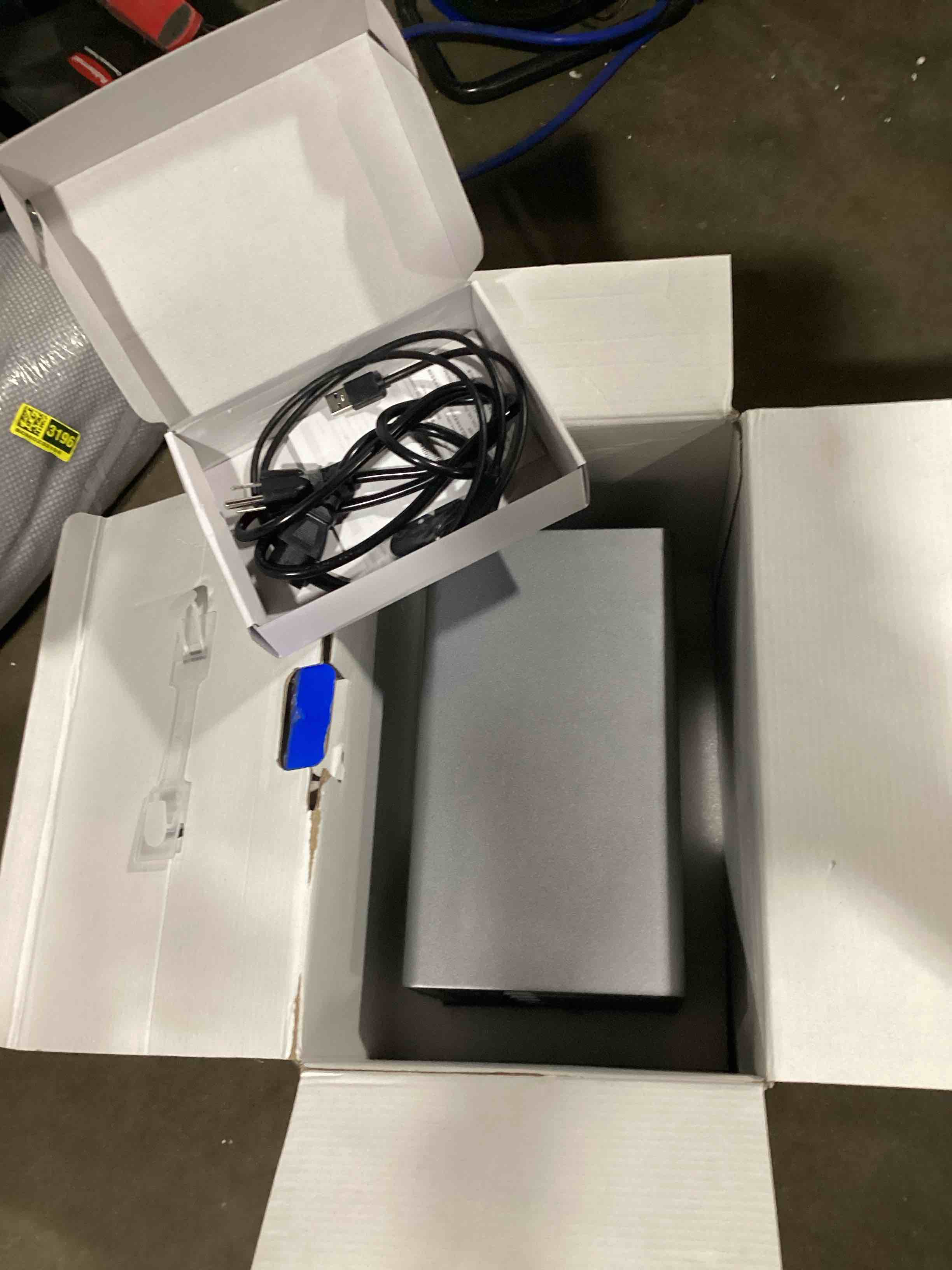 Condition photo showing As Is for (incomplete) orico raid 5 bay hdd enclosures usb 3.0 push-pull mounting for 3.5-inch hdd, max 110tb, external direct attached storage 8 raid modes supported 9858ru3