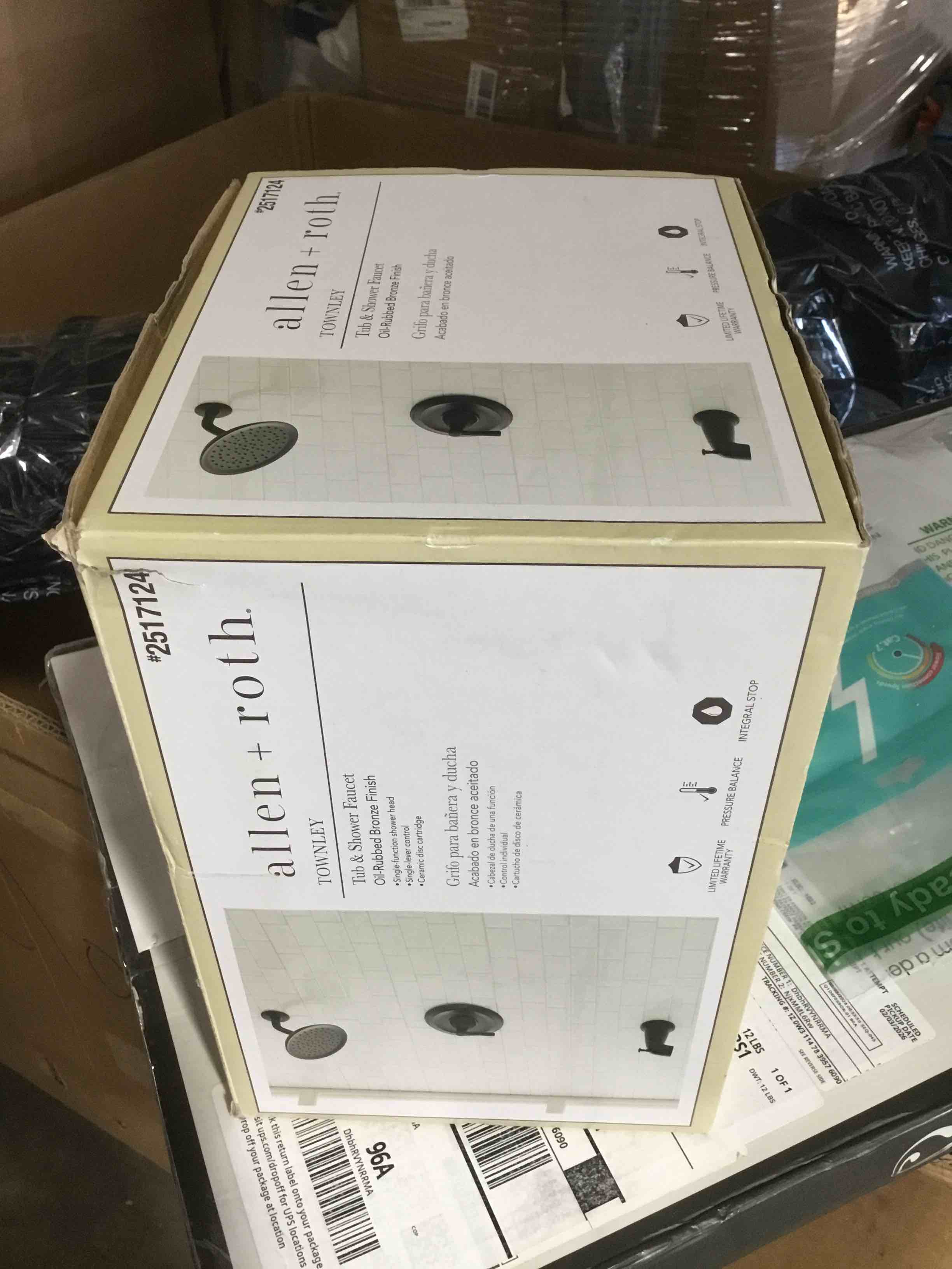 Condition photo showing As Is for  allen + roth Townley Oil rubbed bronze 1-handle 6.0-in Round Bathtub and shower Faucet with Valve (Single Function) Item #2517124 |