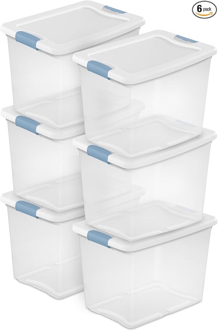 sterilite 6-pack latching box, under bed storage bins with lids, clear plastic, 25 quart - heavy-dut