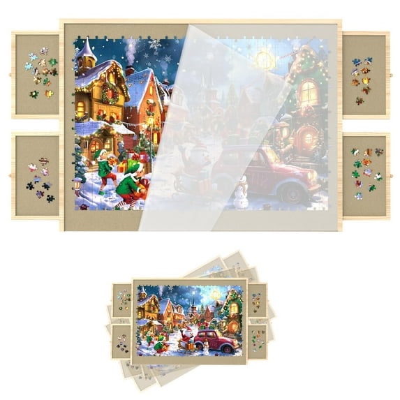 2000 piece puzzle board with drawers and cover, adjustable tilting puzzle board, portable wooden jigsaw puzzle table for adults as a gift