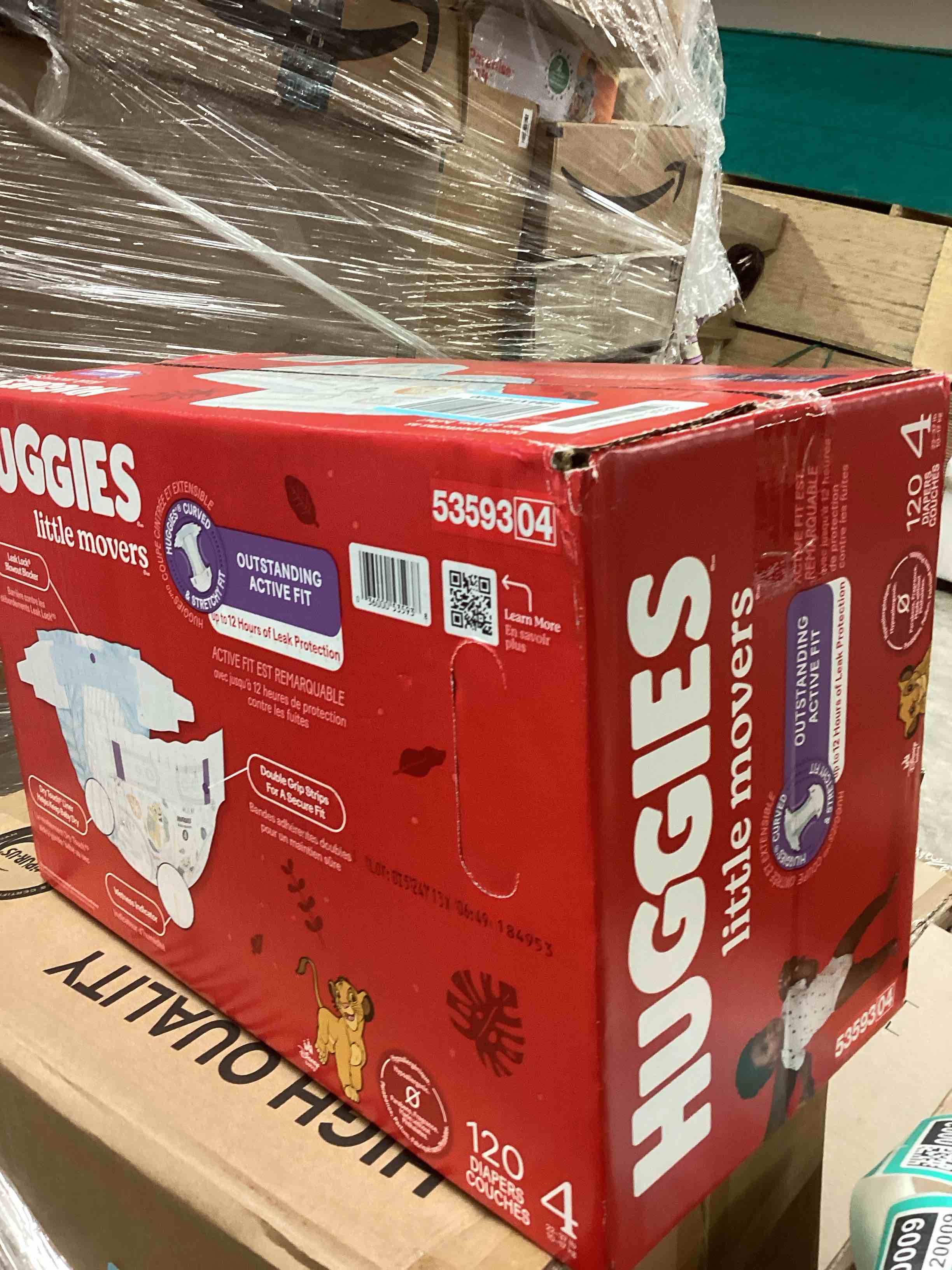 Condition photo showing New/Like New for Huggies Size 4 Diapers, Little Movers Baby Diapers, Size 4 (22-37 lbs), 120 Count, Packaging May Vary Size 4 120