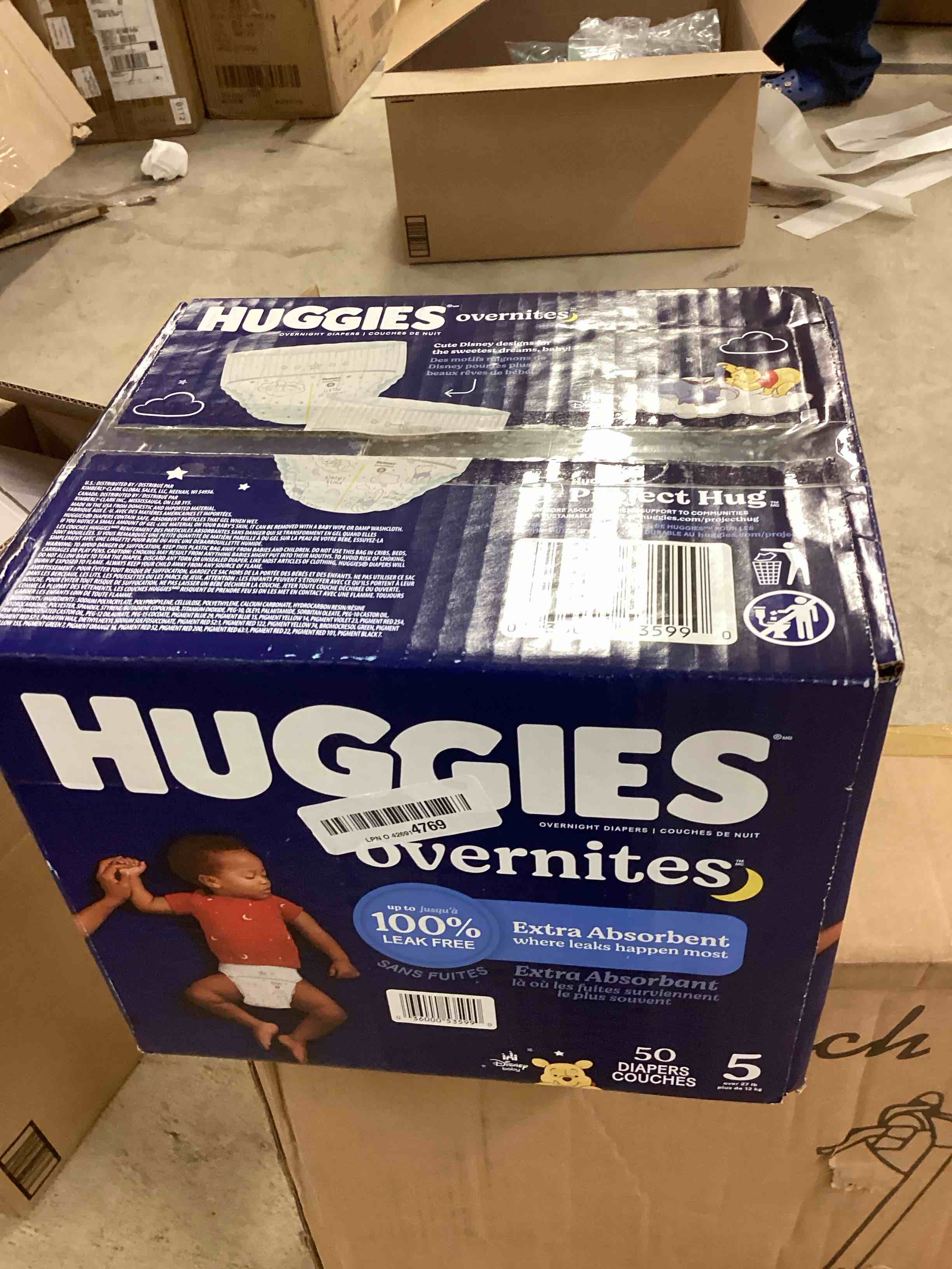 Condition photo showing New/Like New for Huggies Overnites Size 5 Overnight Diapers (27+ lbs), 50 Ct, Packaging May Vary Size 5 50