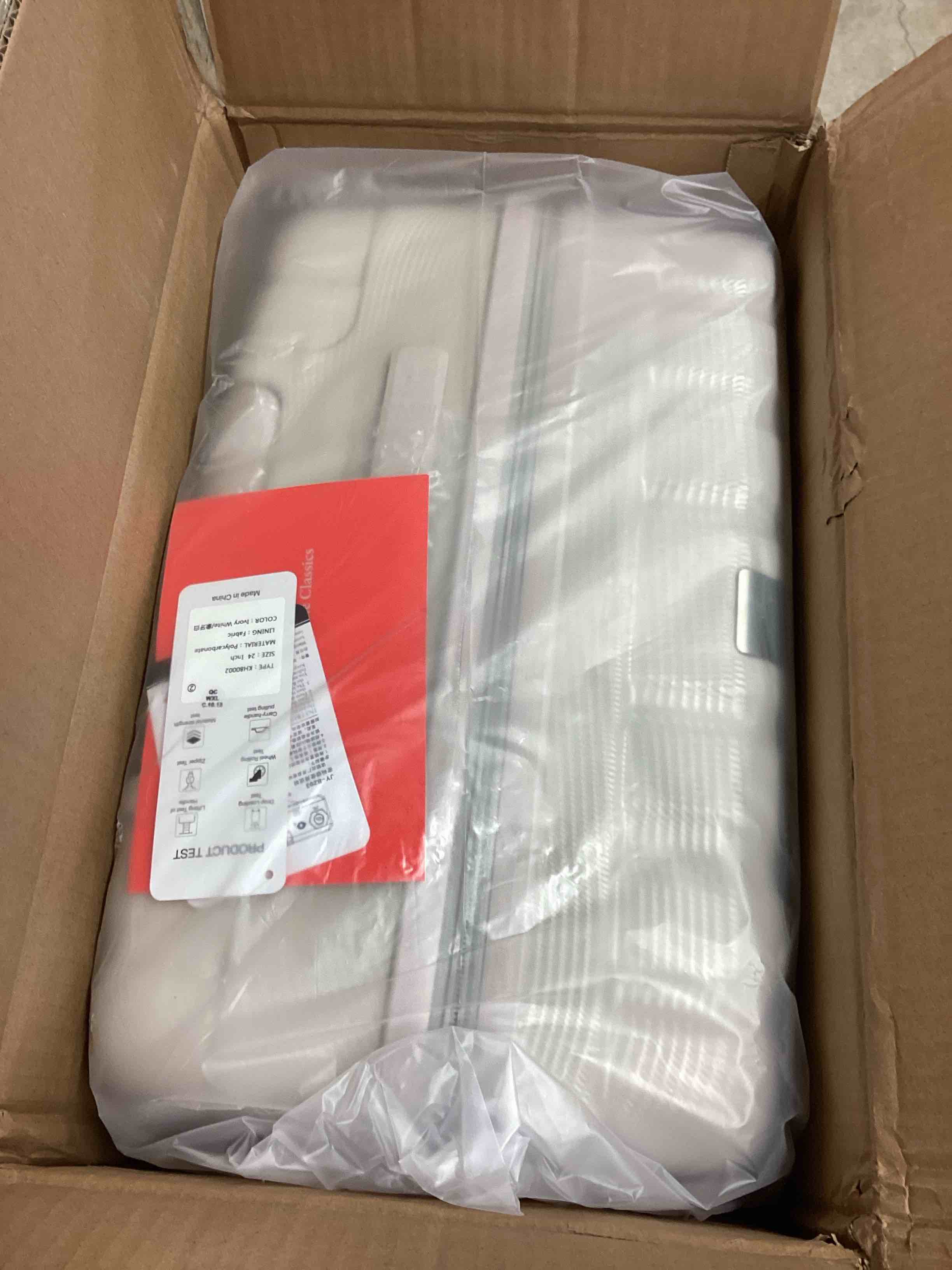 Condition photo showing New/Like New for Hanke 24 Inch Luggage Suitcases With Spinner Wheels Lightweight PC Hard Shell Rolling Suitcase With Travel Lock,Checked-Medium 24-Inch(Ivory White) Checked-Medium 24-Inch Ivory White