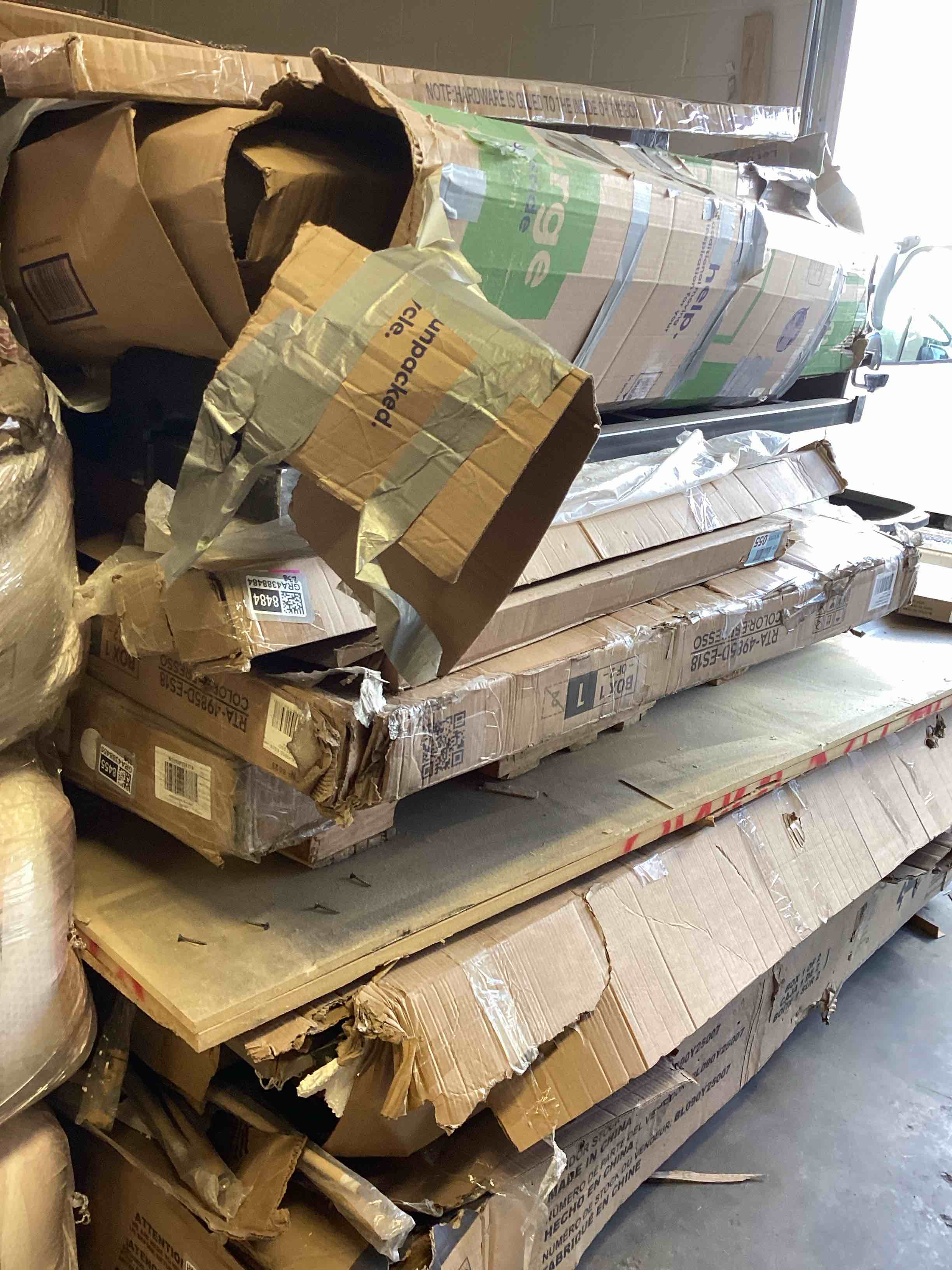 Condition photo showing As Is for Palet of Items for Home furnitures  (includes parts of beds/ cabinets/ tables for games and more) 