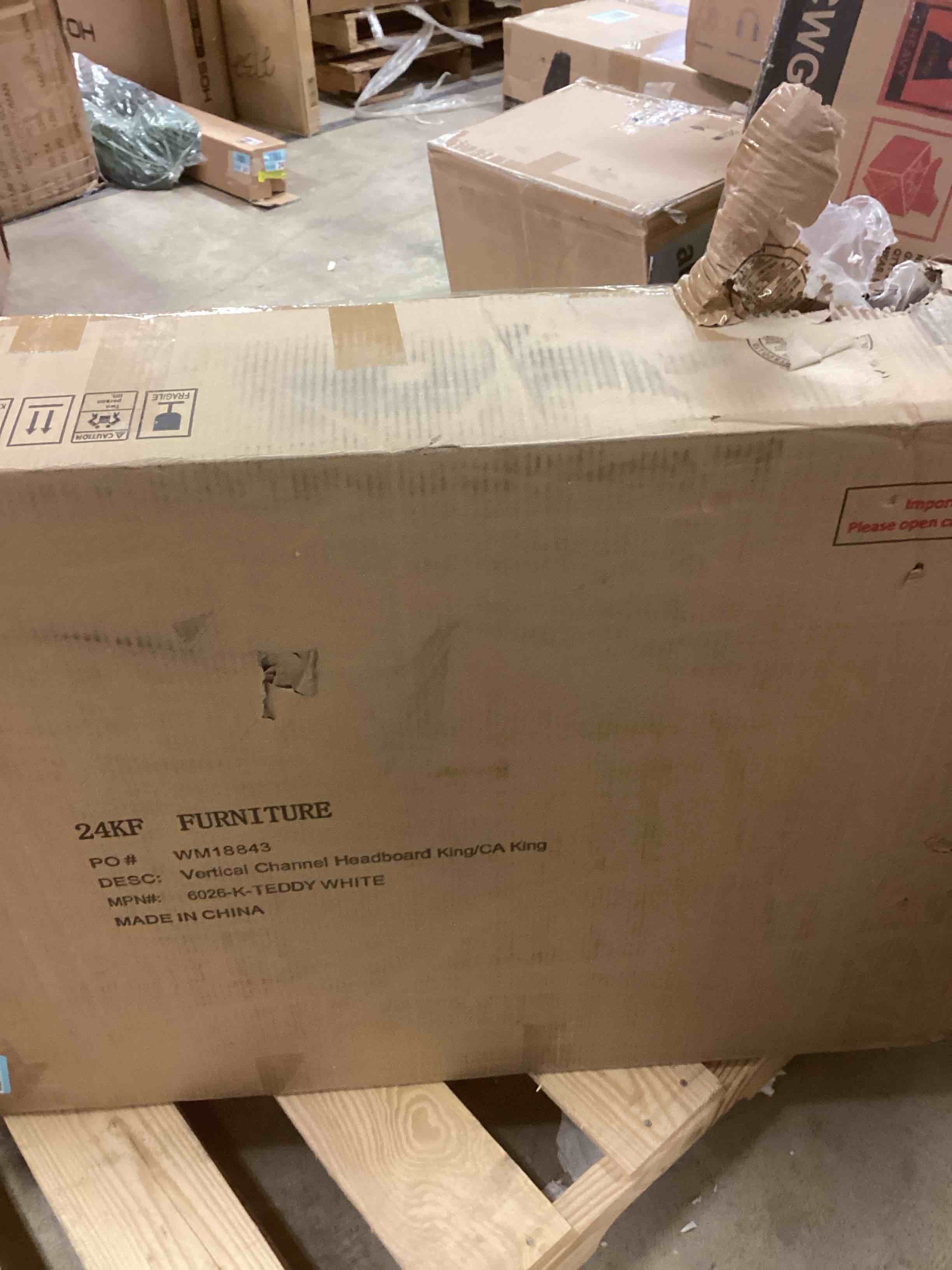 Condition photo showing New/Like New for 24KF White Teddy Fabric Tufted King Upholstered Headboard, Modern Vertical Channel Design California King Headboard with Stepped Silhouette Top Edge,6026-K-Teddy White King/California King - Teddy Fabric White Teddy - King