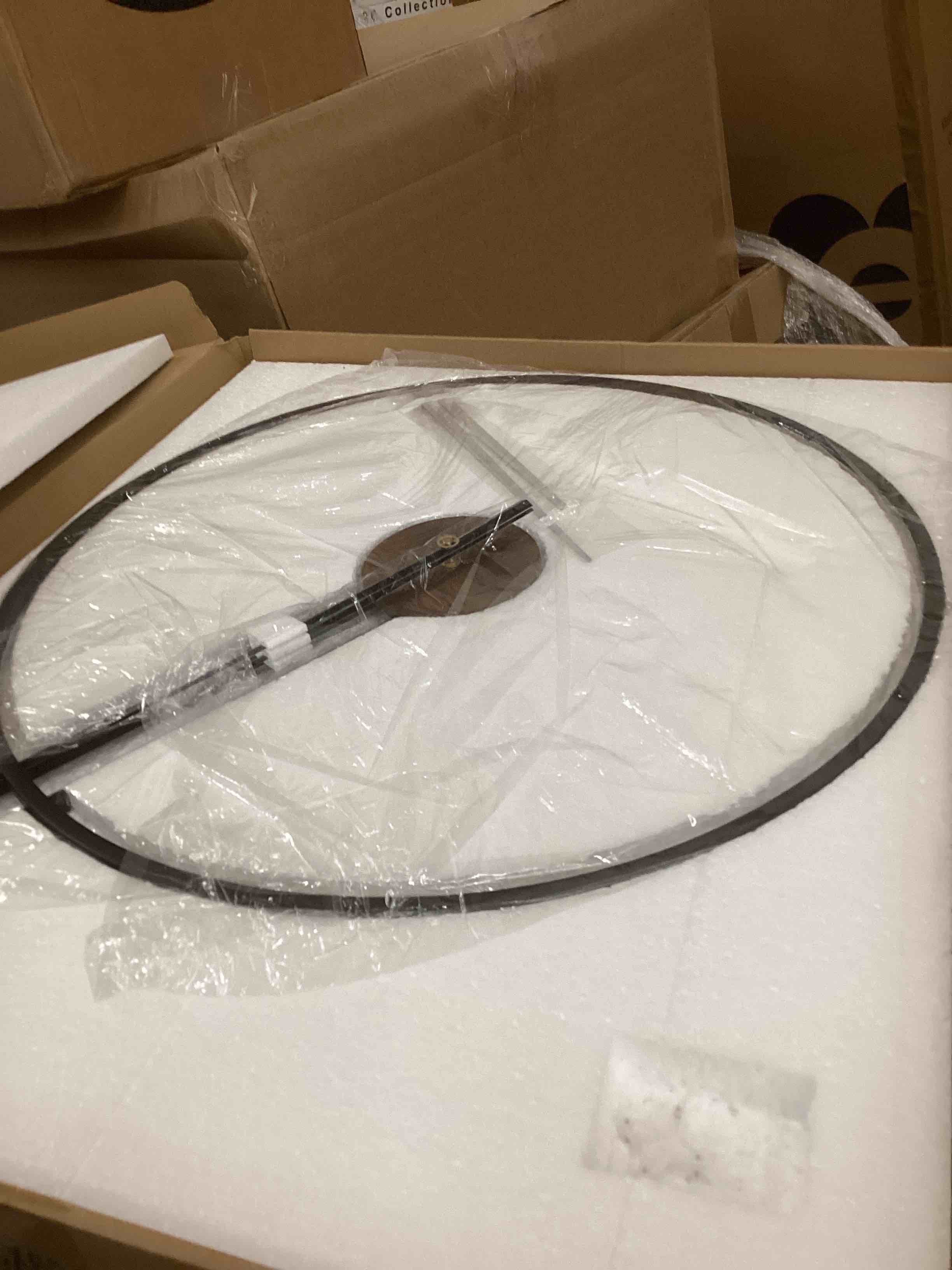 Condition photo showing New/Like New for 32.3×24 Inch Extra Giant Large Metal Modern Farmhouse Oversized Decorative Wall Clocks for Living Room,Big Minimalist Wall Clock with Elegant Natural Walnut Dial for Office,Dining Room Black 32.3×24 inch