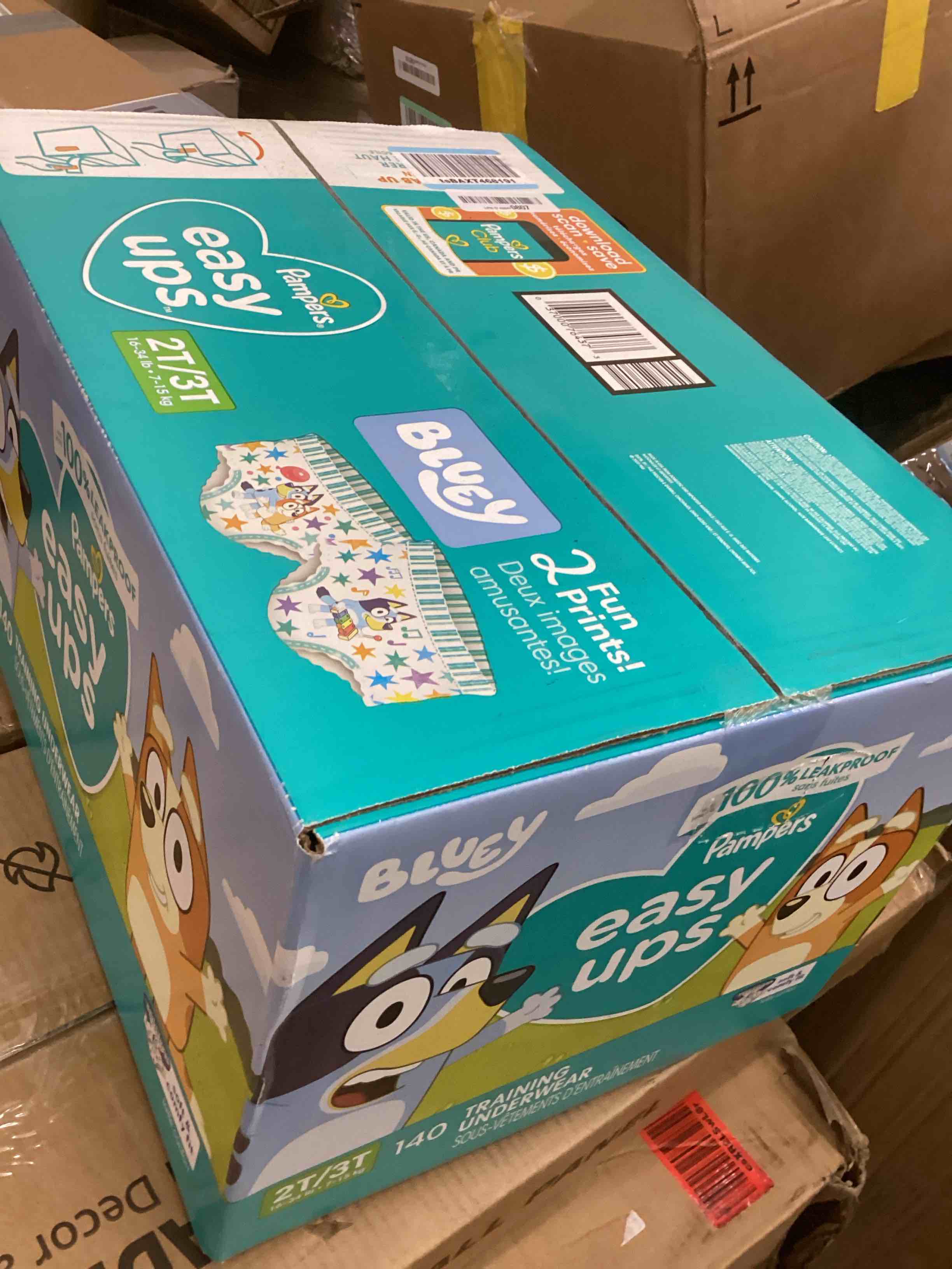 Condition photo showing New/Like New for Pampers Training Pants - Easy Ups Boys & Girls Bluey - Size 2T-3T, 140 Count, Children's Potty Underwear (Packaging May Vary) 2T-3T 140