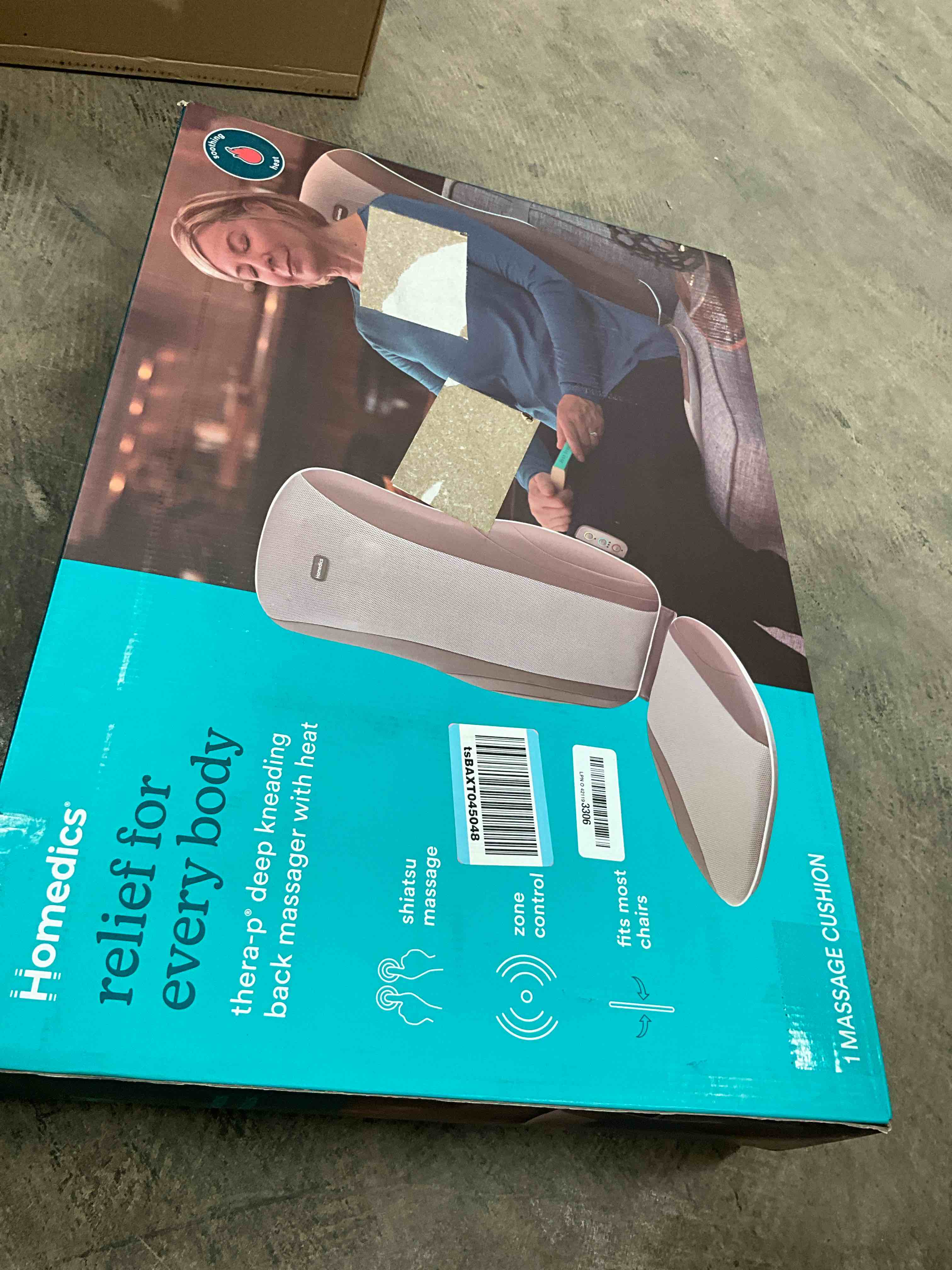 Condition photo showing Good Condition for Homedics Shiatsu Back Massage Cushion with Adjustable Speeds and Comforting Heat Fits Most Chairs, Brown, 1 Count