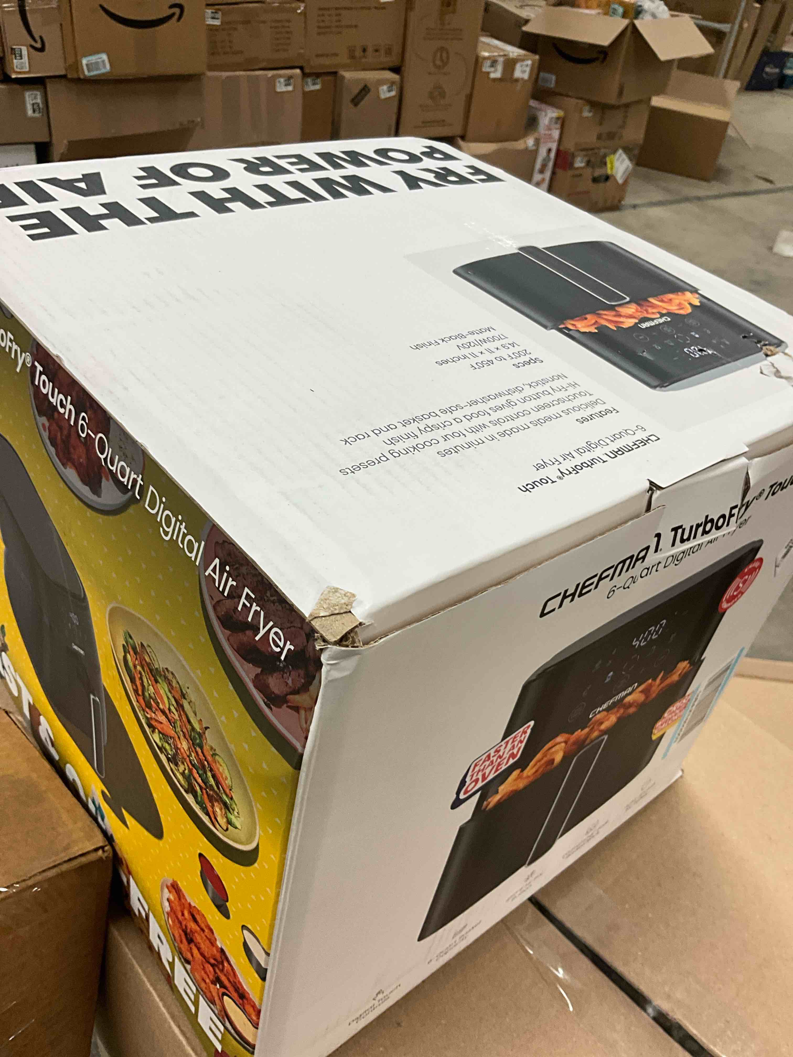 Condition photo showing Good Condition for Chefman Air Fryer – 6 QT Compact Airfryer for Quick & Easy Meals in Minutes, Features Hi-Fry Technology for Extra Crisp, Touchscreen Controls with 4 Presets, Nonstick & Dishwasher Safe Basket - Black Black 6 Quart